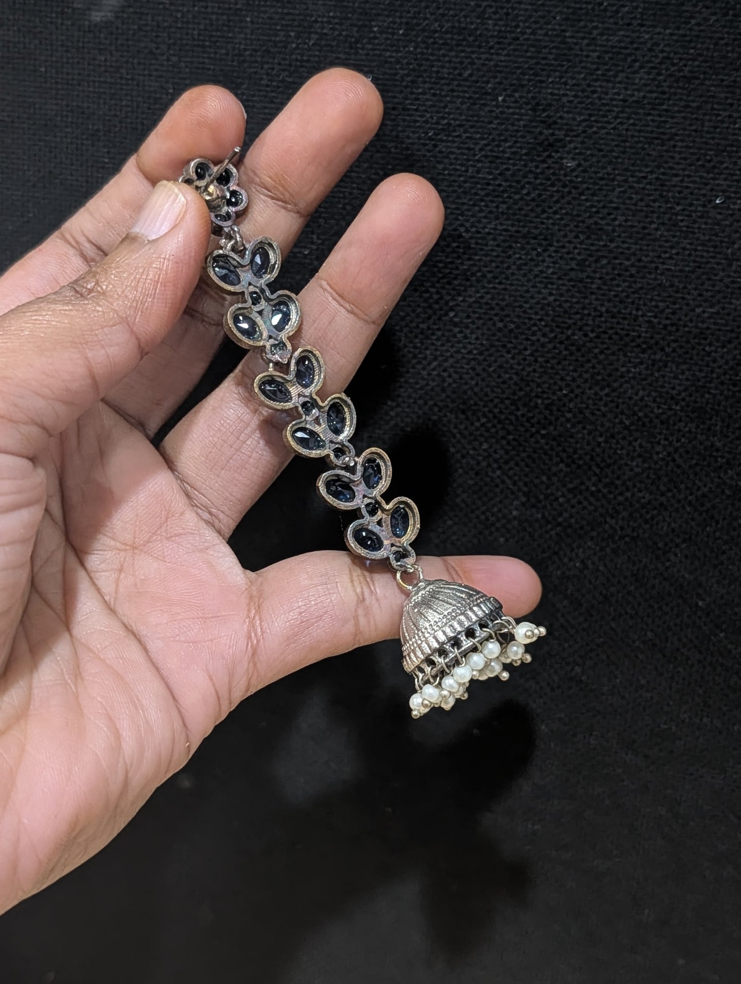 Dual tone German silver CZ Dangle Jhumka earrings