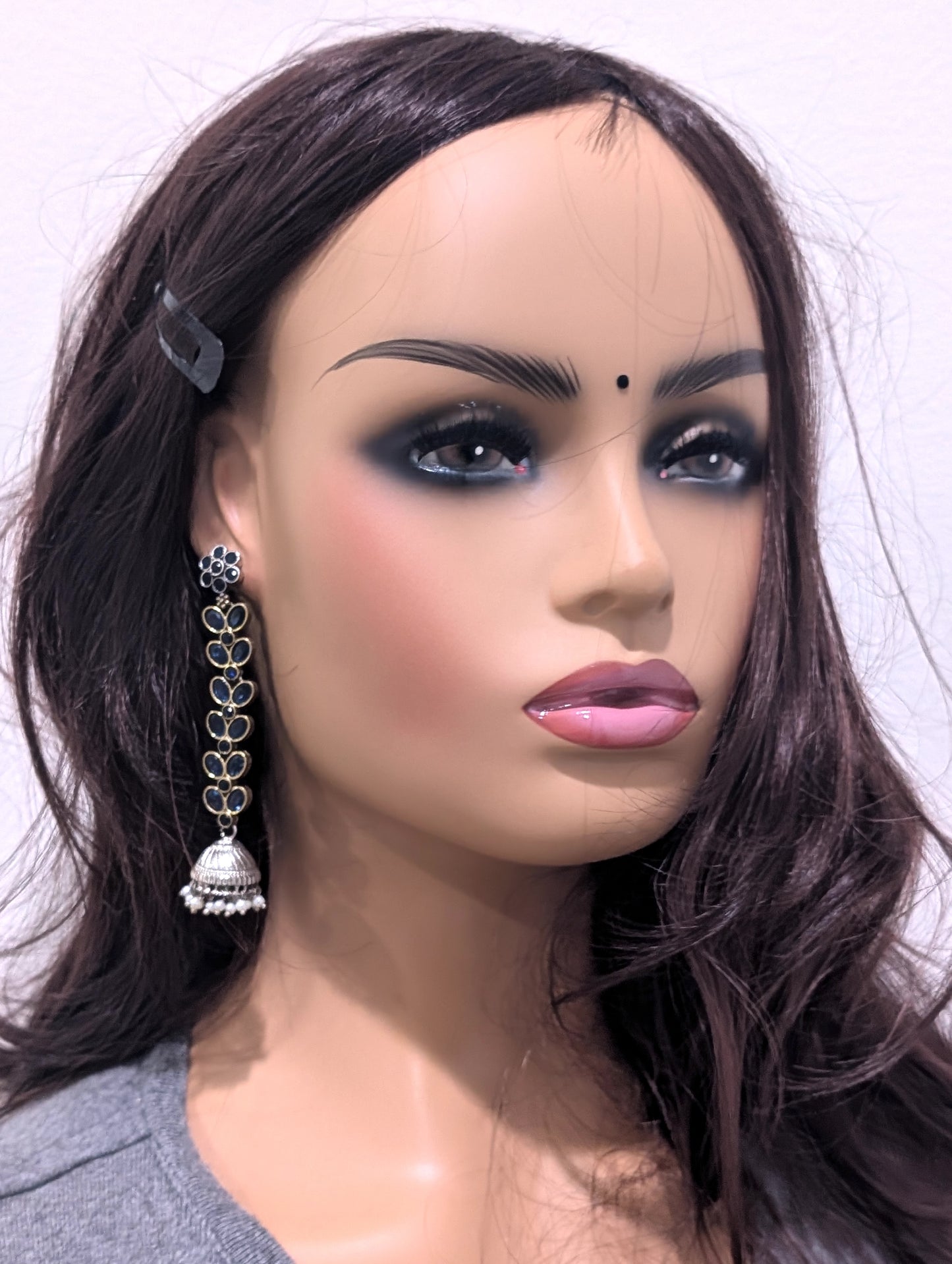 Dual tone German silver CZ Dangle Jhumka earrings