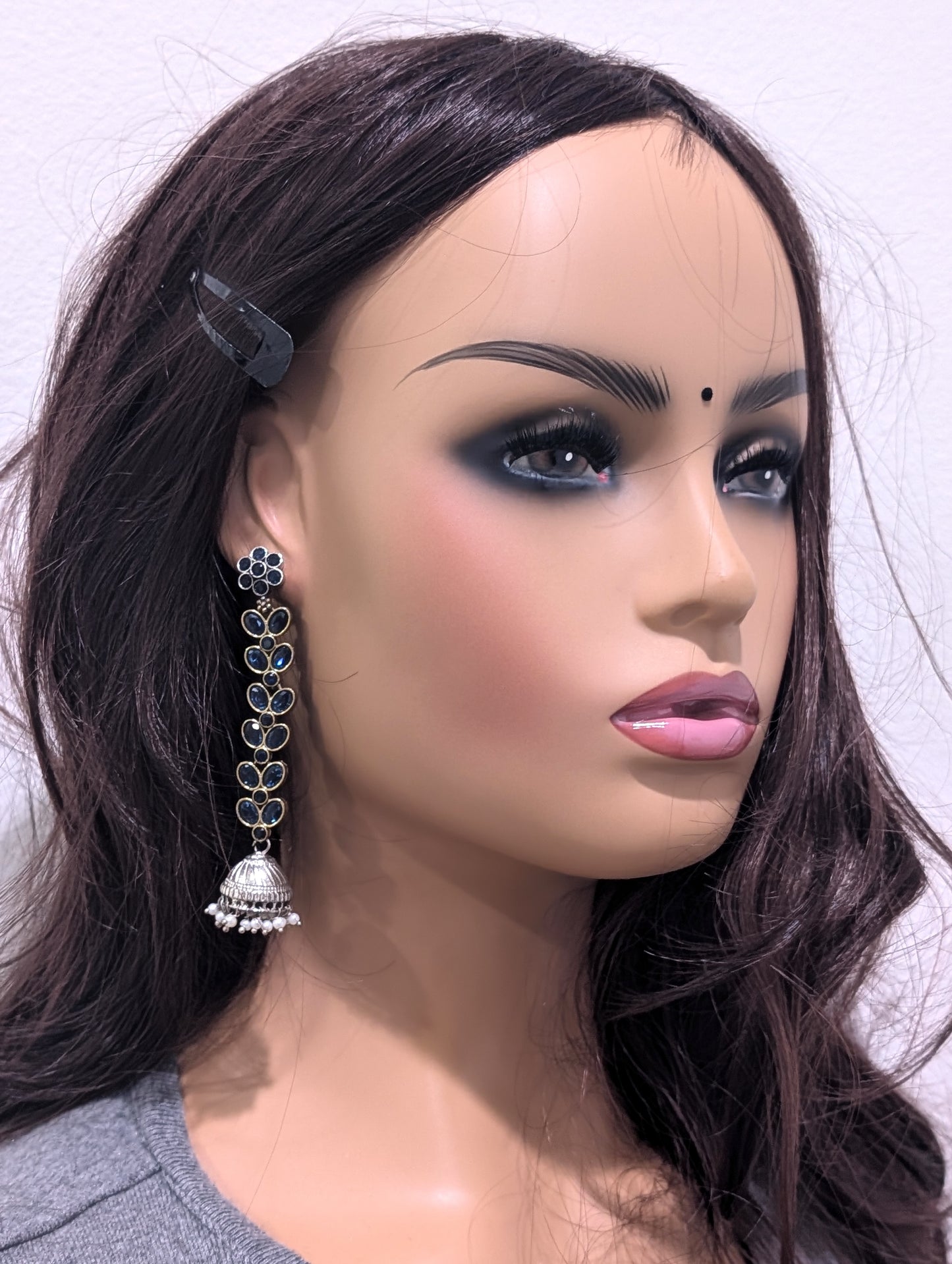 Dual tone German silver CZ Dangle Jhumka earrings