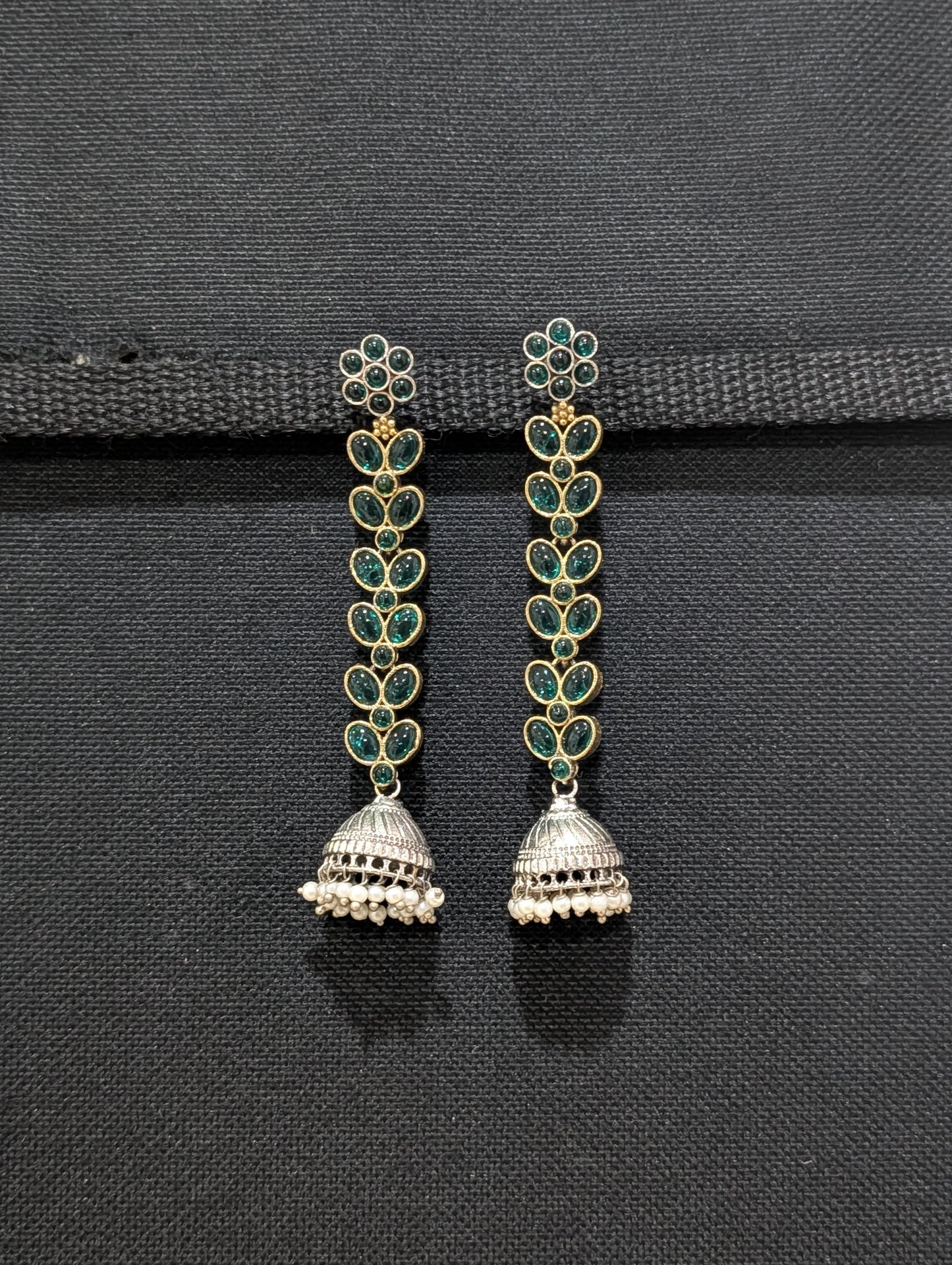 Dual tone German silver CZ Dangle Jhumka earrings