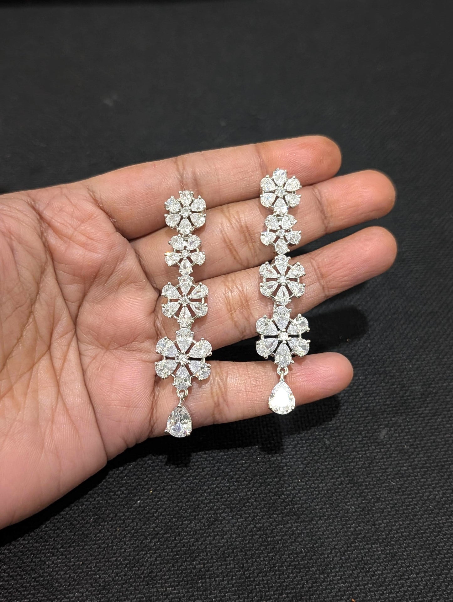 White gold plated Unique CZ Necklace and Earrings set