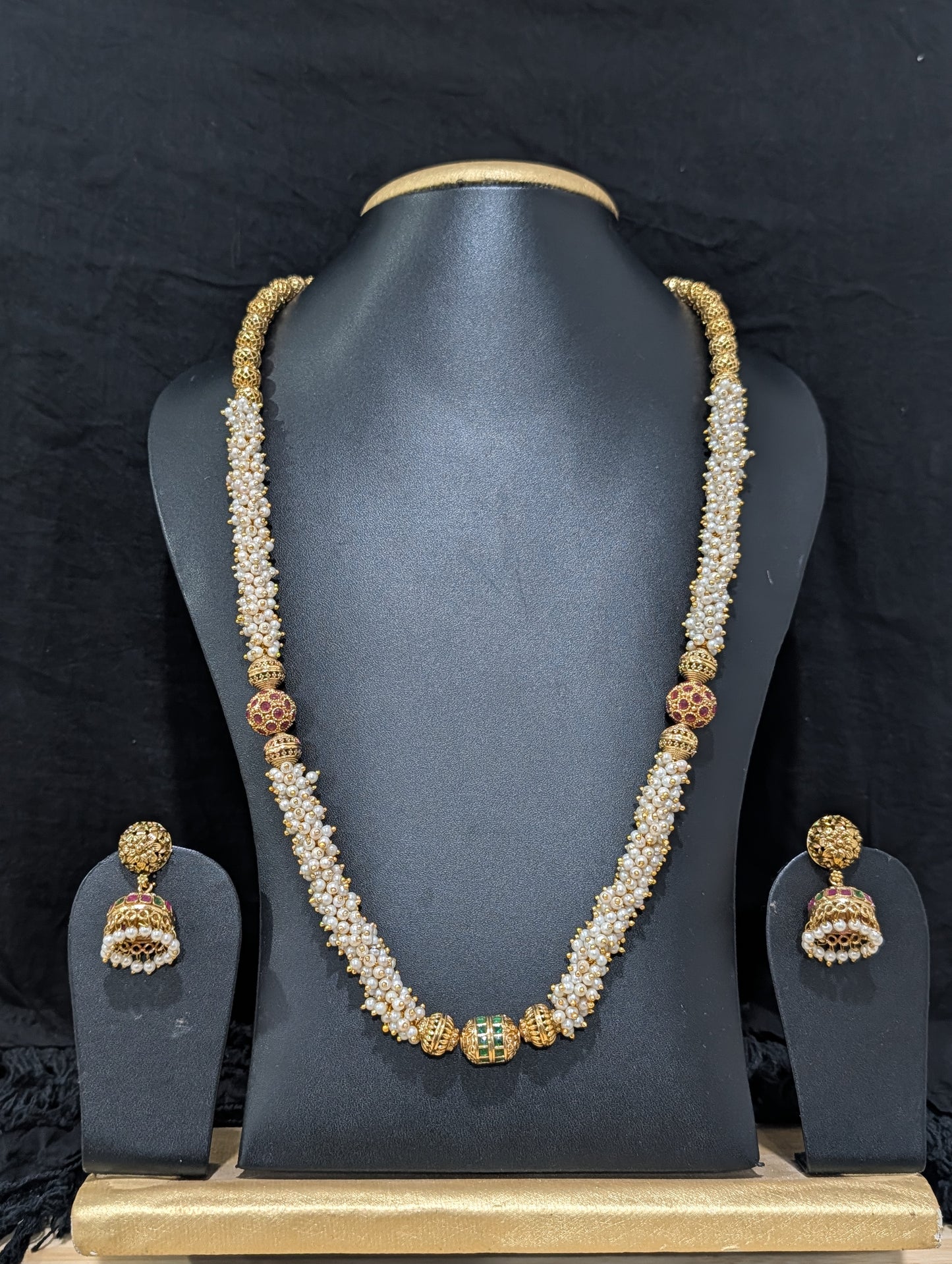 Pearl cluster bead Ball Chain and Earrings set