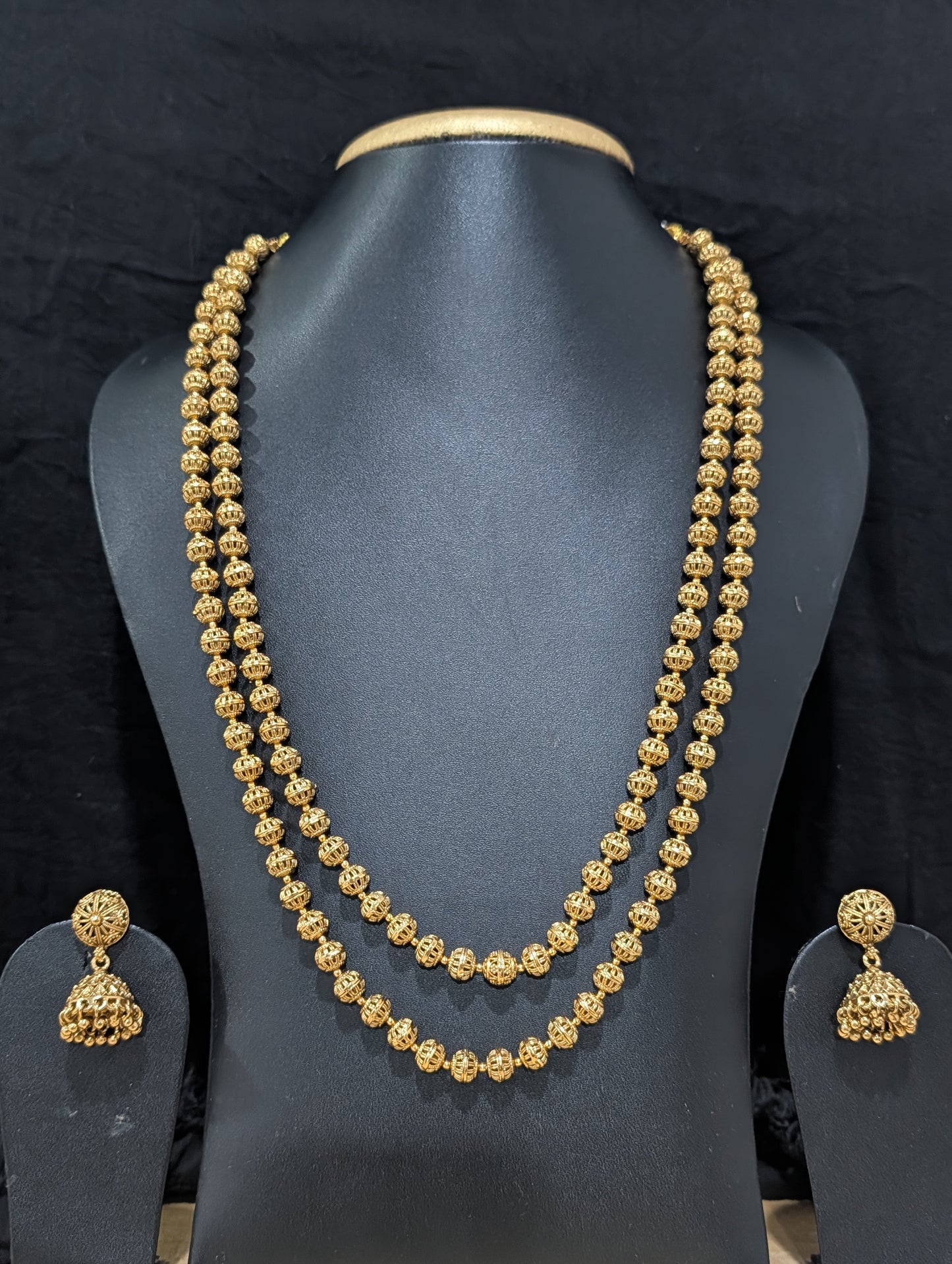 Dual stranded Ball bead Chain and Earrings set