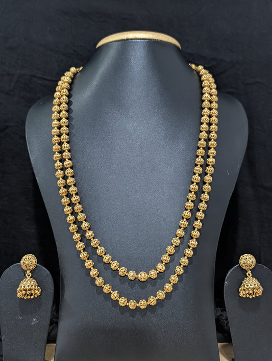 Dual stranded Ball bead Chain and Earrings set