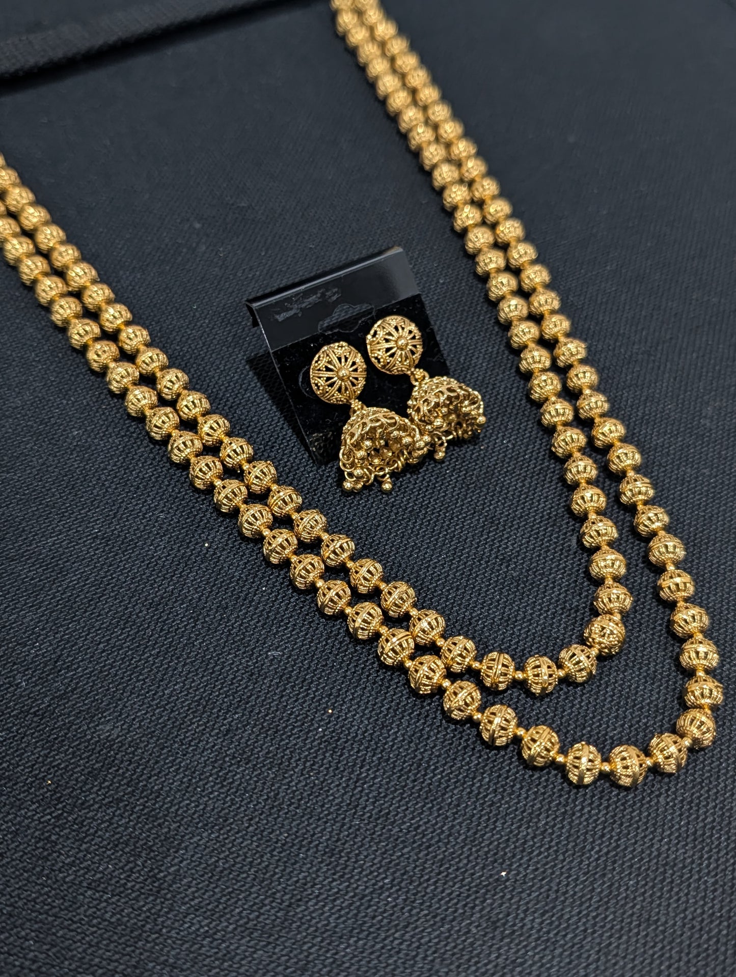 Dual stranded Ball bead Chain and Earrings set