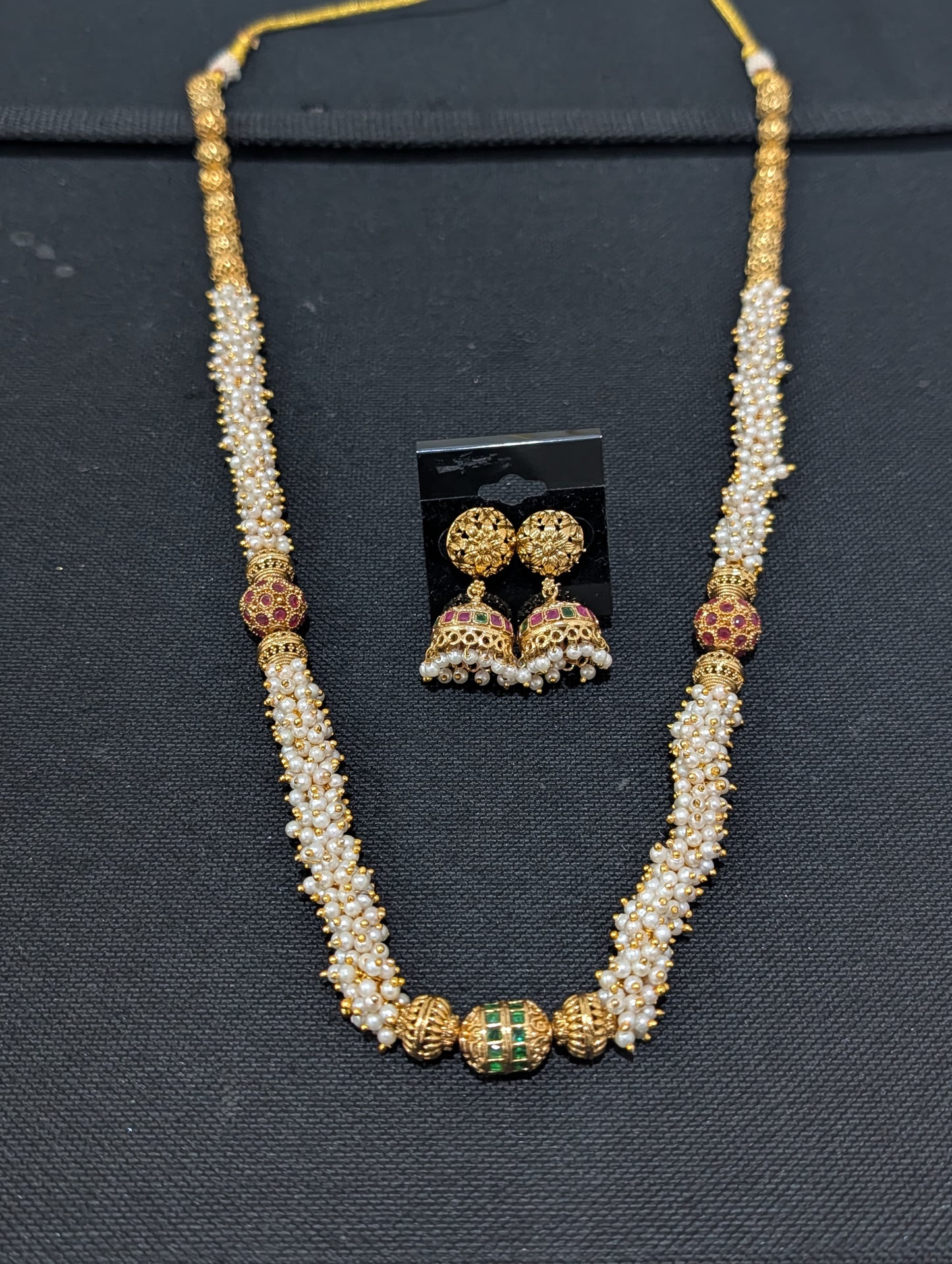 Pearl cluster bead Ball Chain and Earrings set