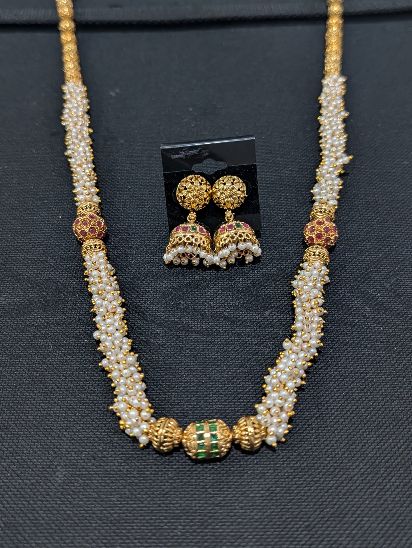 Pearl cluster bead Ball Chain and Earrings set