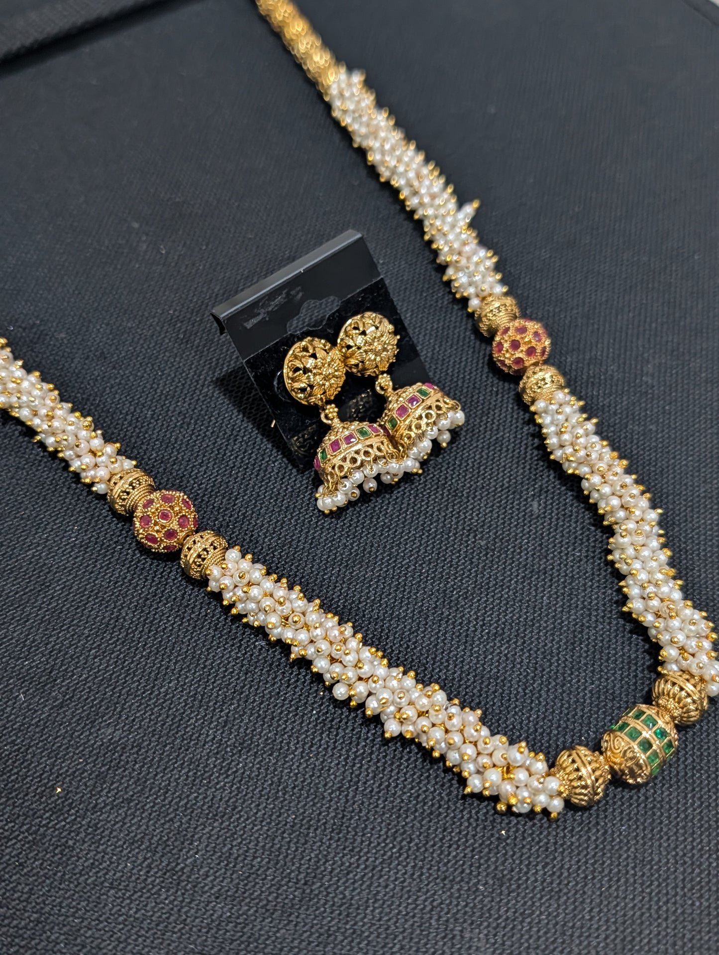 Pearl cluster bead Ball Chain and Earrings set