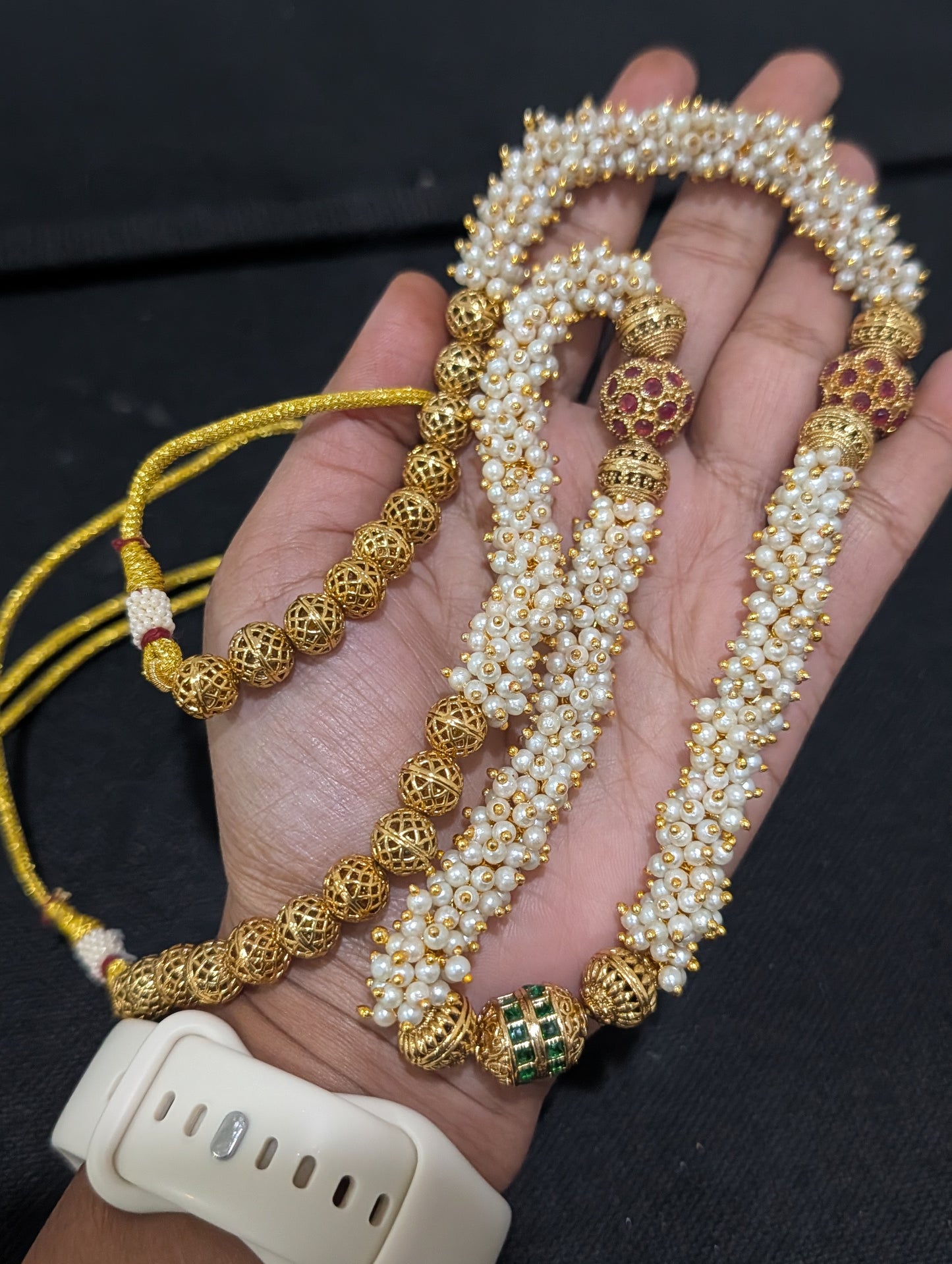 Pearl cluster bead Ball Chain and Earrings set