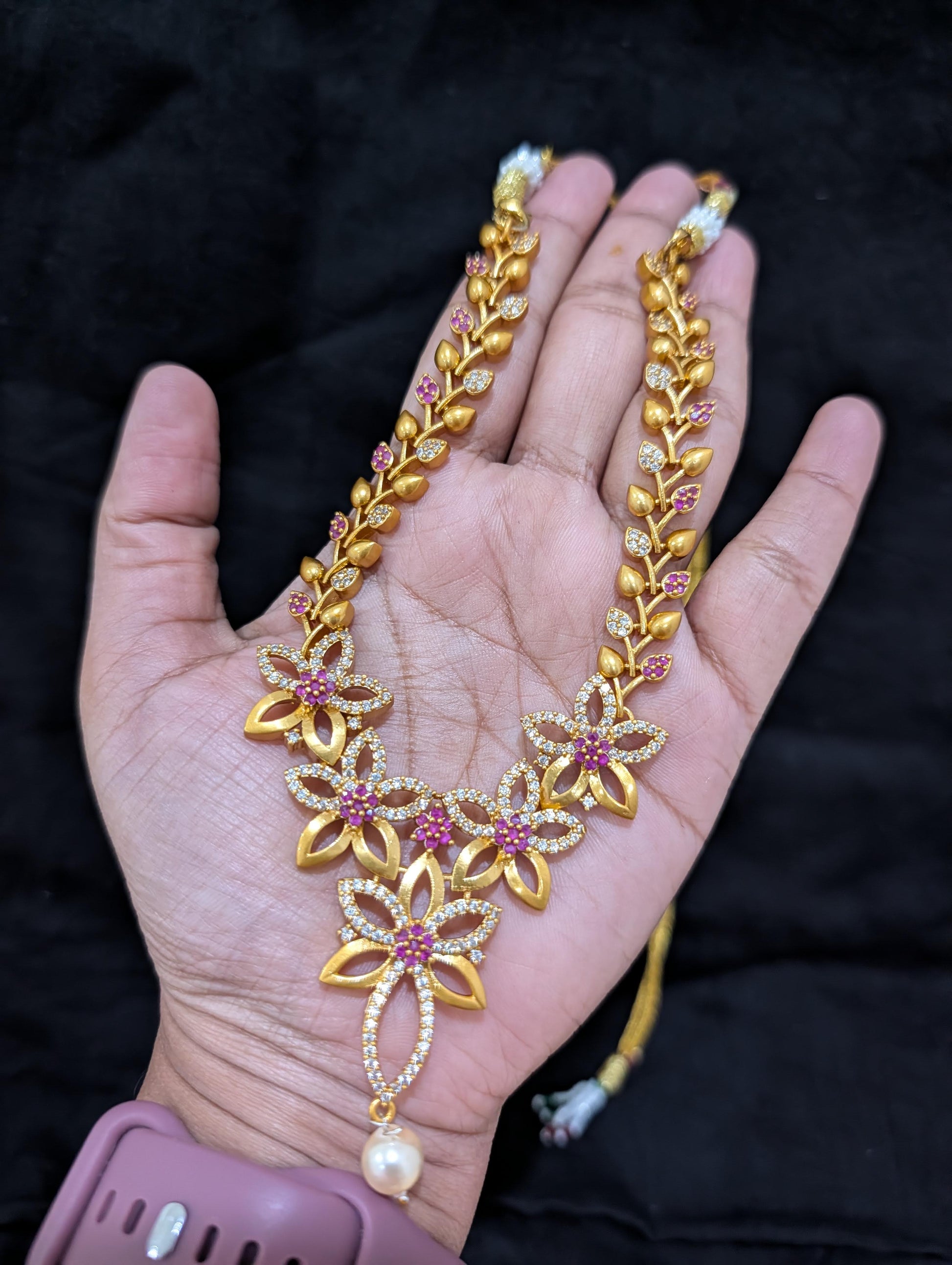 Antique Leafy Flower CZ Necklace and Earrings set - Simpliful