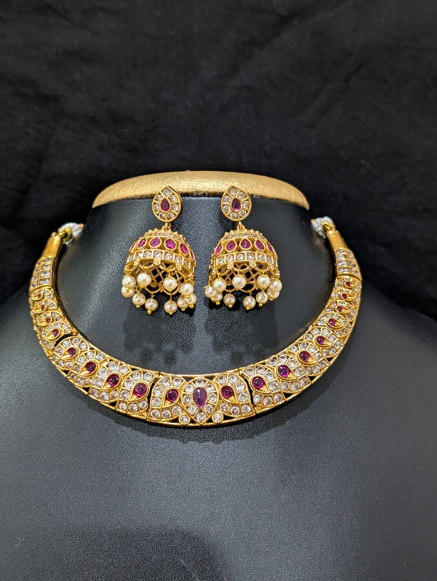 Hasli Choker Necklace Jhumka Earrings Set - Simpliful