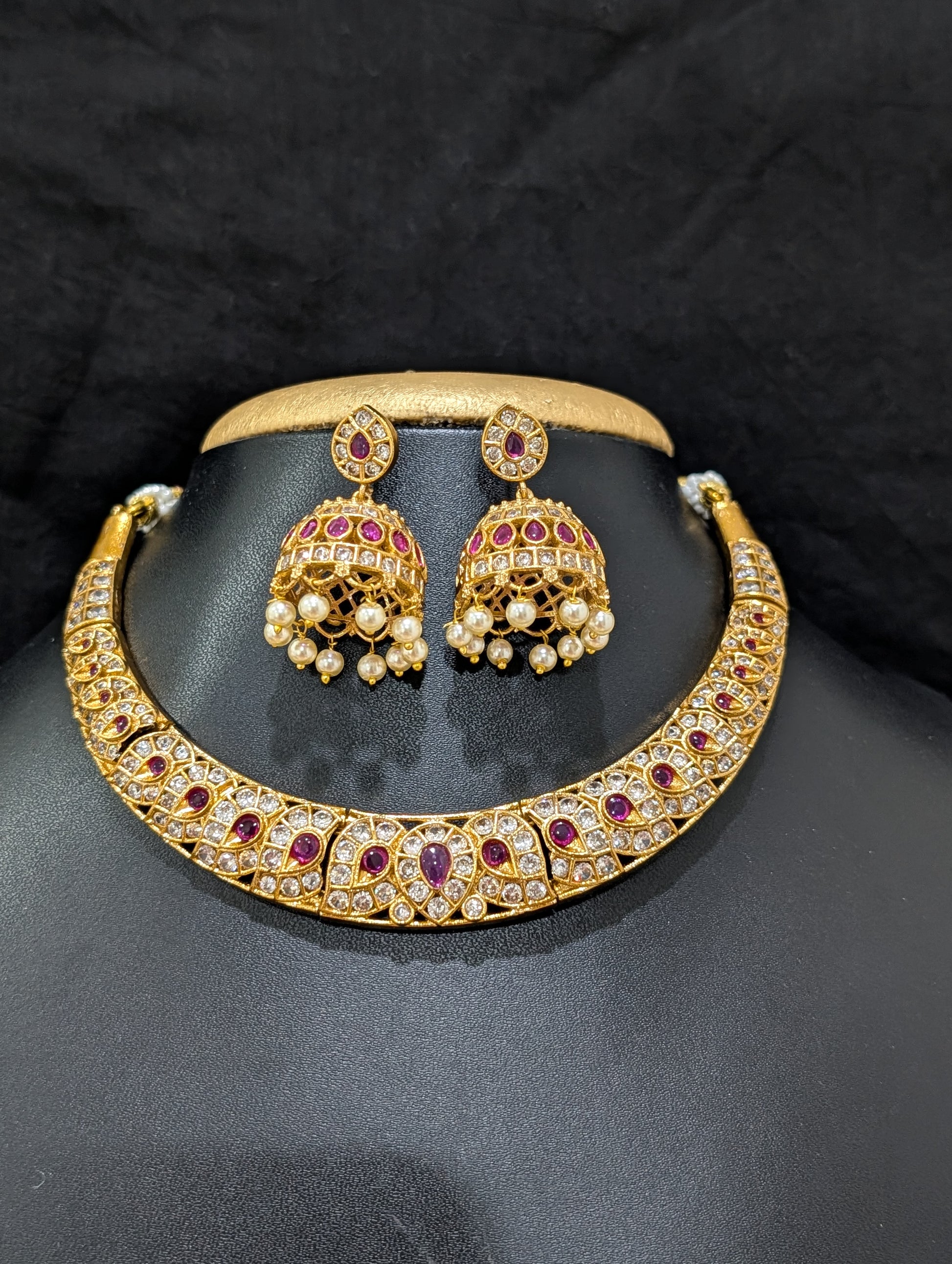 Hasli Choker Necklace Jhumka Earrings Set - Simpliful