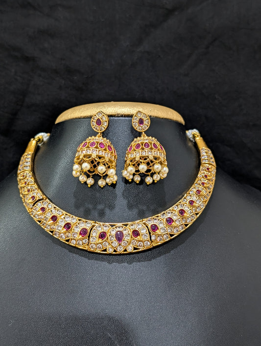 Hasli Choker Necklace Jhumka Earrings Set - Simpliful
