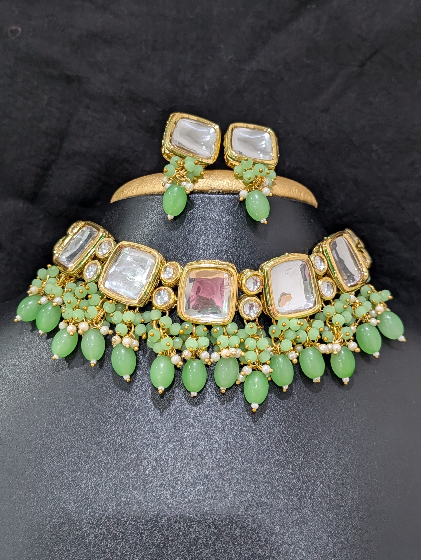 Square Kundan bead dangle Choker Set - Simpliful