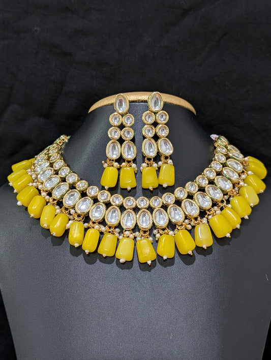 Bold bead dangle Grand Kundan Choker Set - Simpliful
