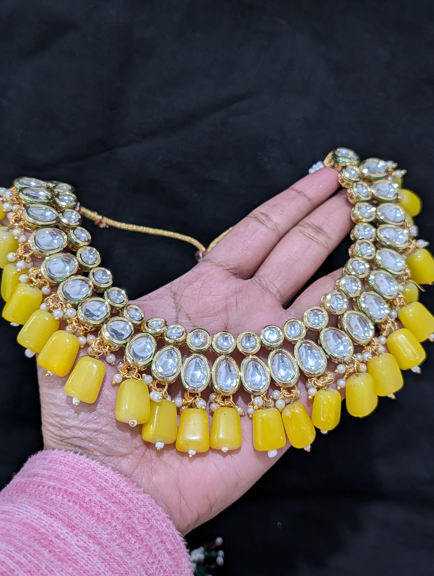 Bold bead dangle Grand Kundan Choker Set - Simpliful
