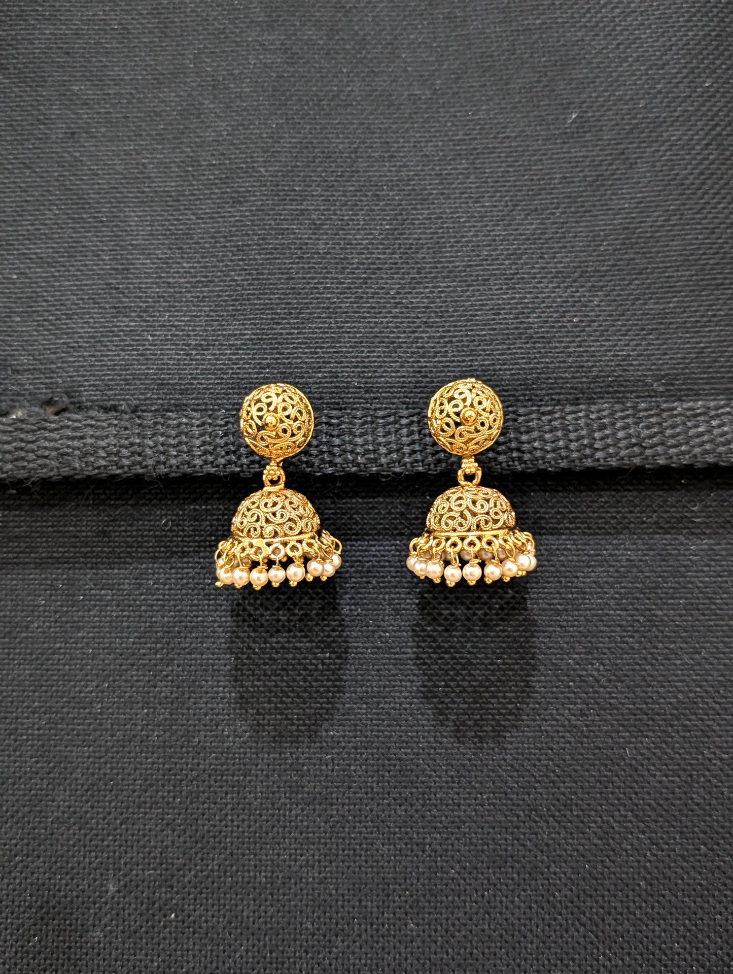 Gold plated Filigree Jhumka Earrings - Simpliful