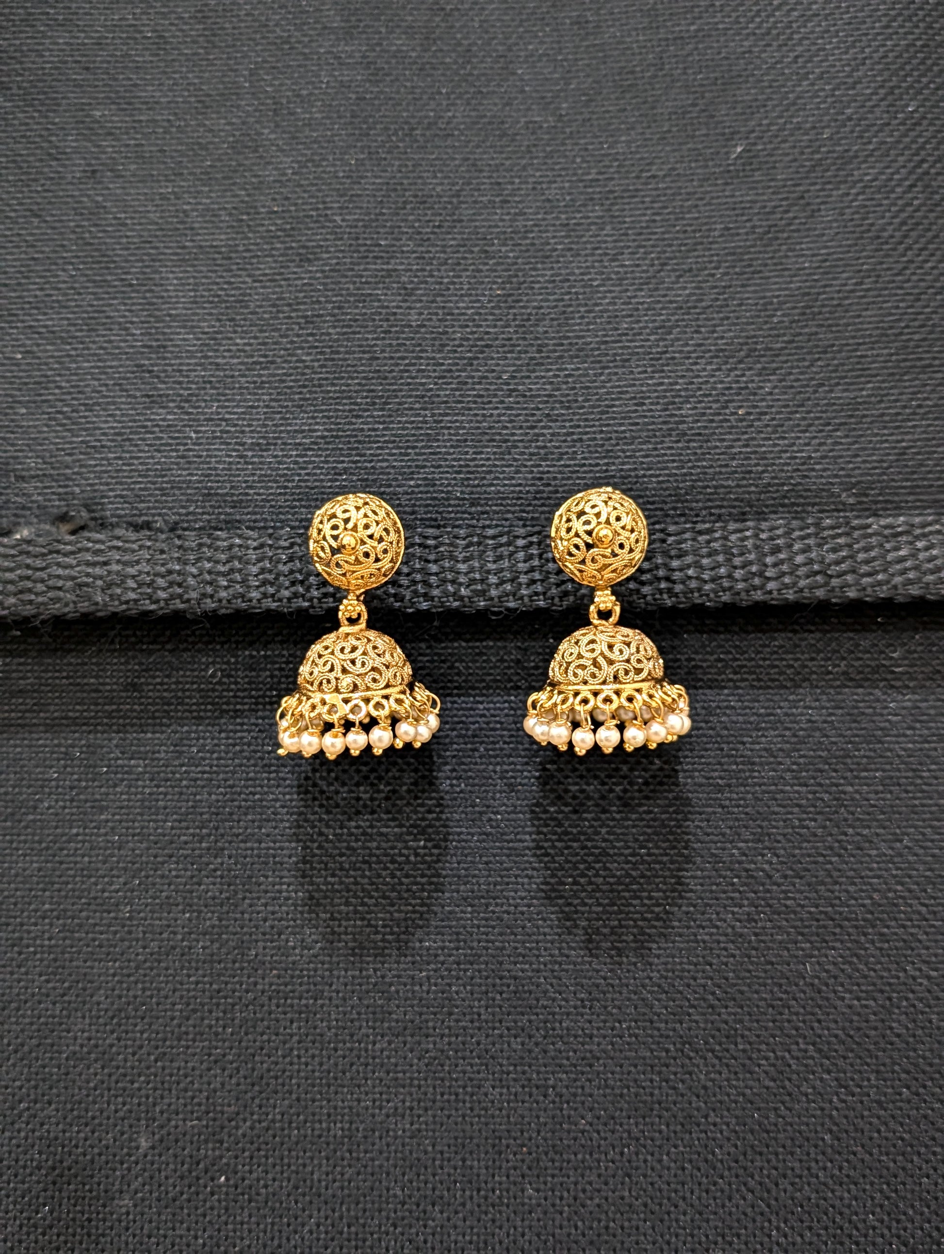 Gold plated Filigree Jhumka Earrings - Simpliful