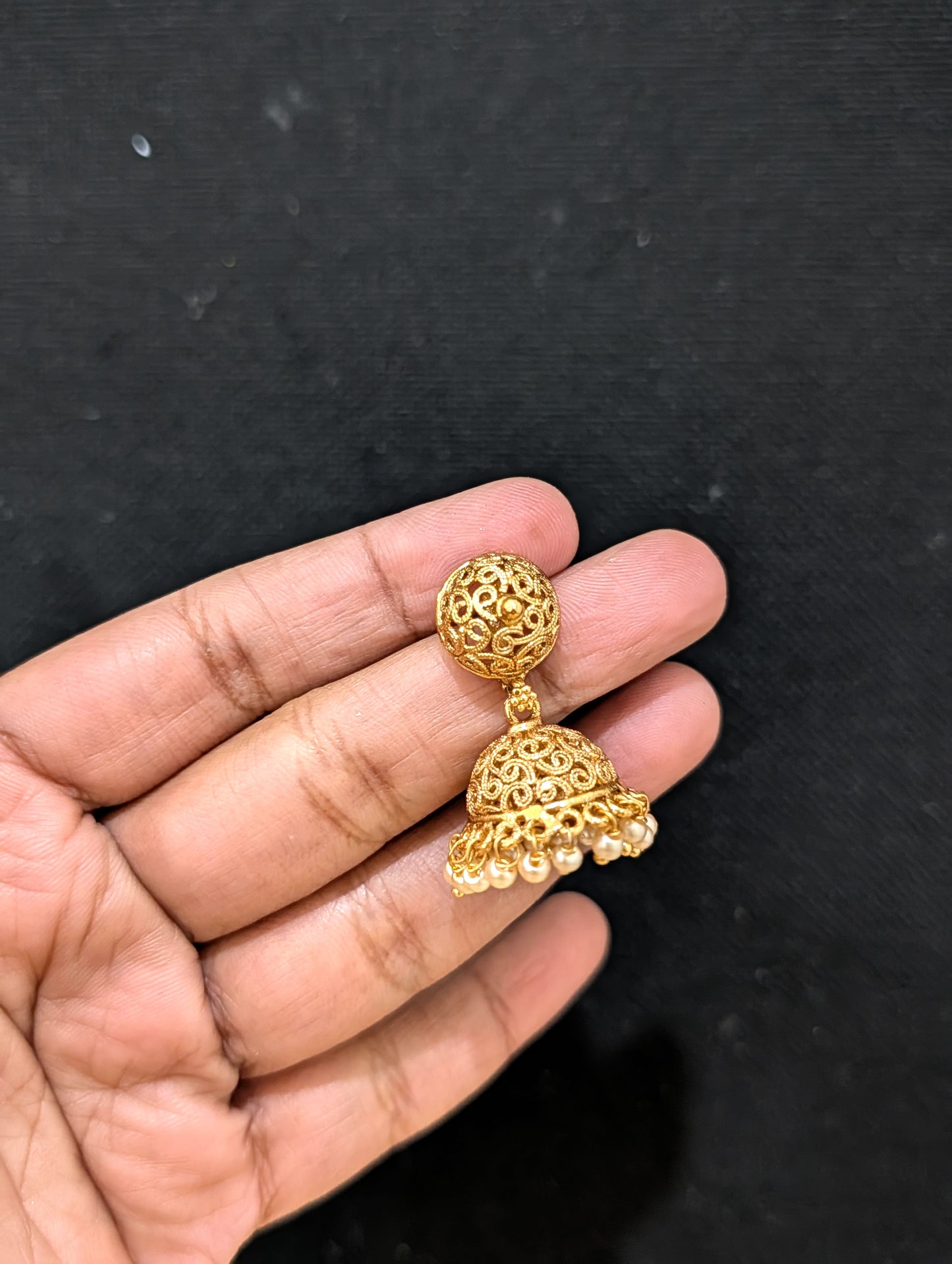 Gold plated Filigree Jhumka Earrings - Simpliful