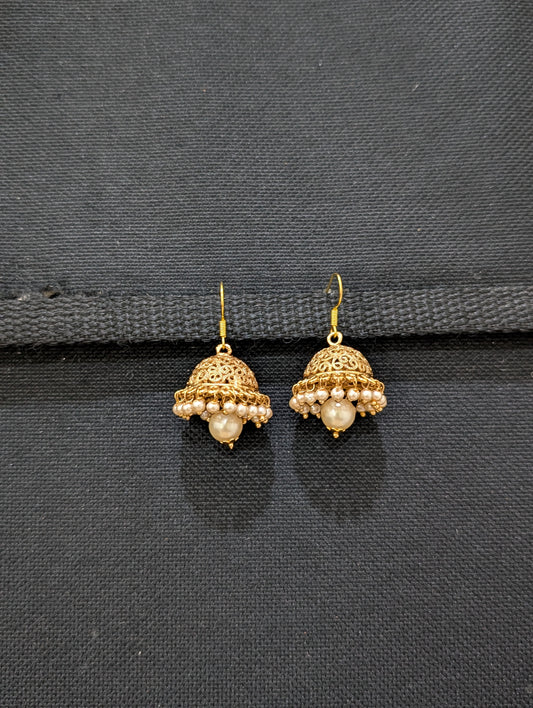 Gold plated Filigree hook drop Jhumka Earrings