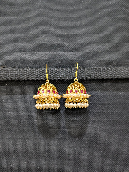 Micro gold plated CZ hook drop Jhumka Earrings