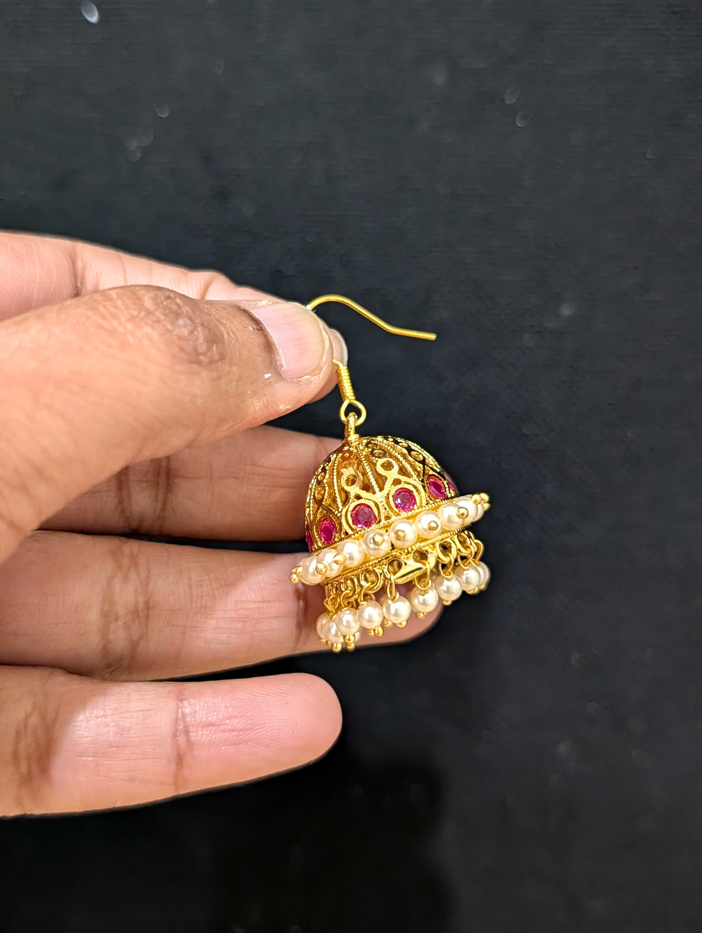 Micro gold plated CZ hook drop Jhumka Earrings - Simpliful