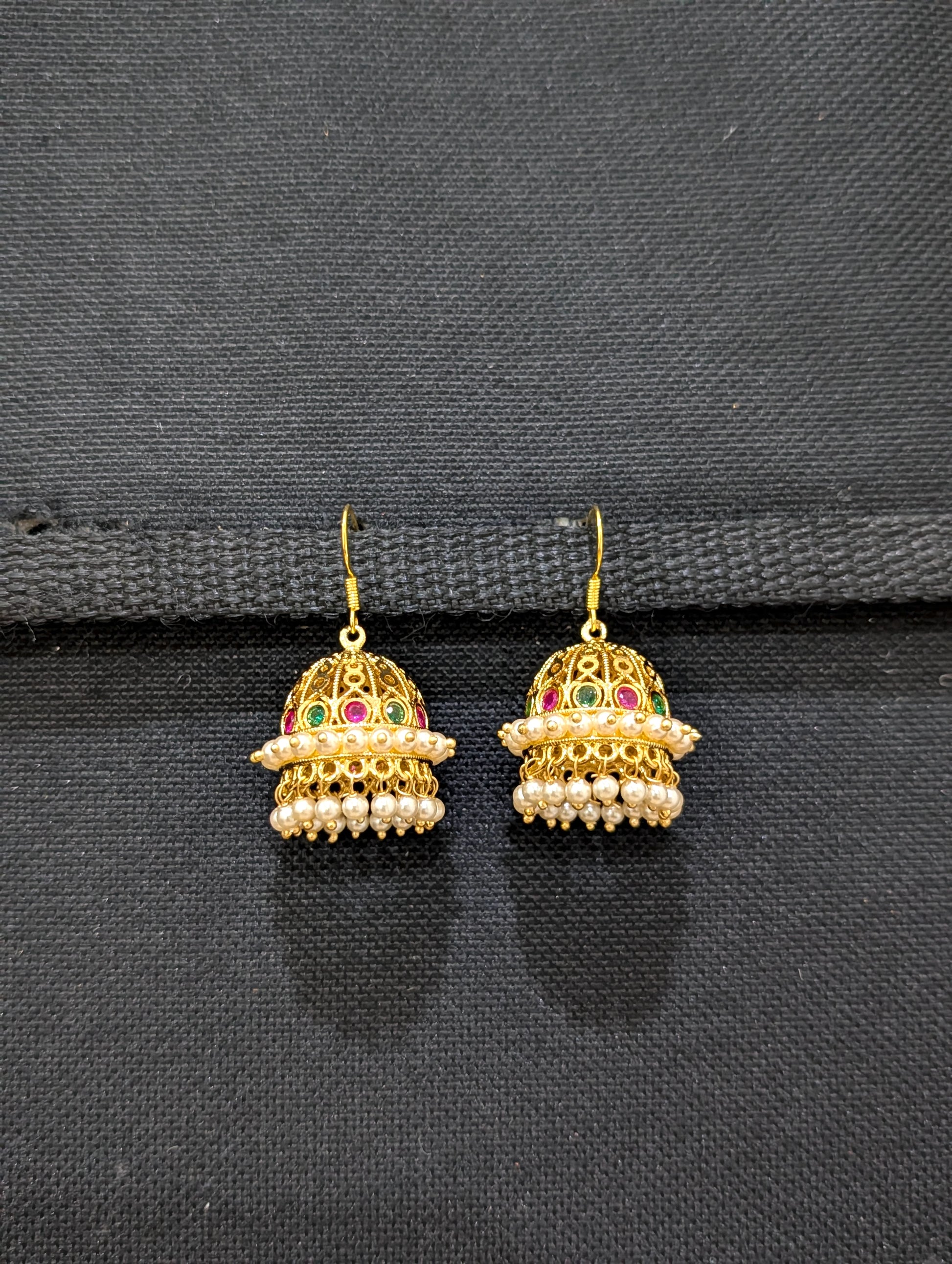 Micro gold plated CZ hook drop Jhumka Earrings - Simpliful
