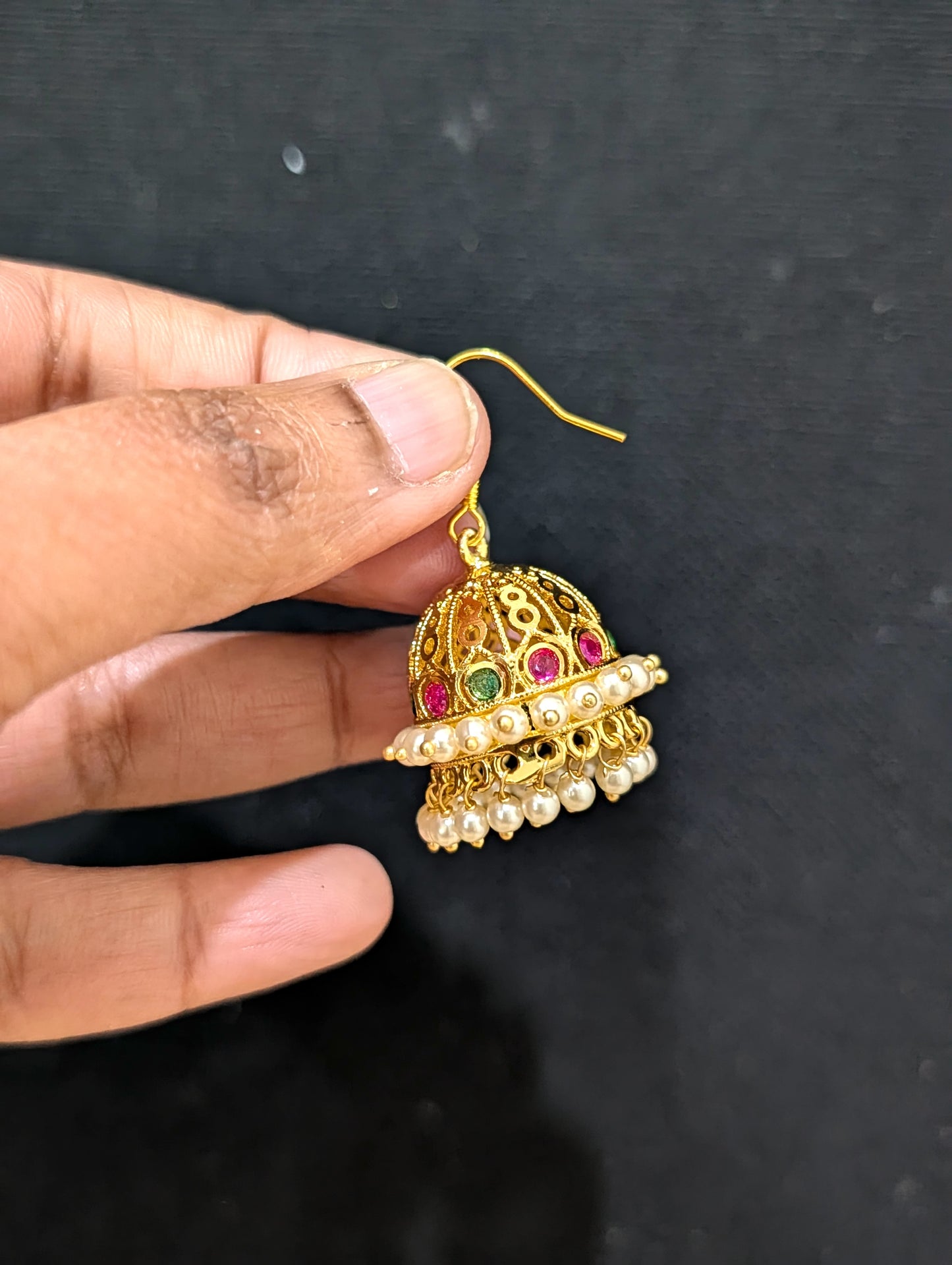 Micro gold plated CZ hook drop Jhumka Earrings - Simpliful