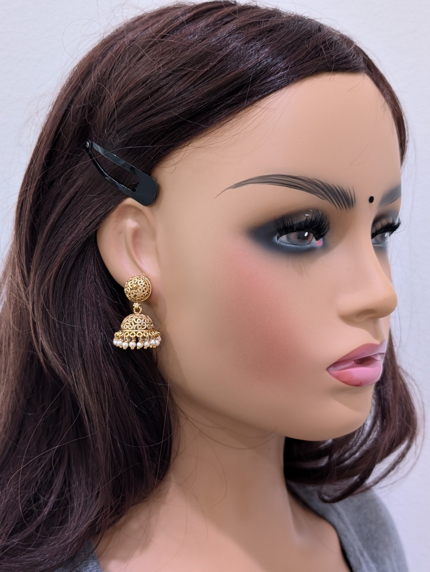 Gold plated Filigree Jhumka Earrings - Simpliful