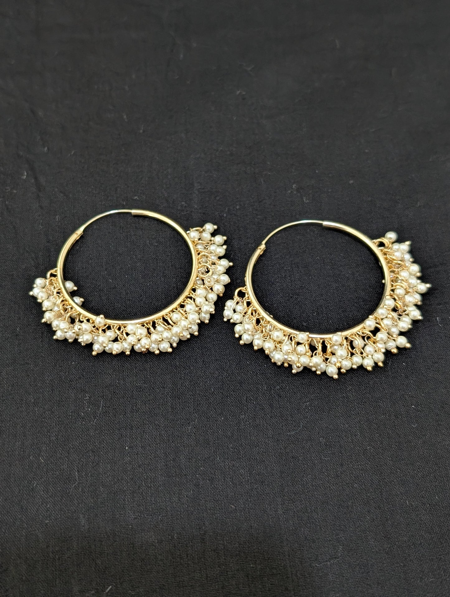 Pearl bead dangle Large hoop earrings - Simpliful