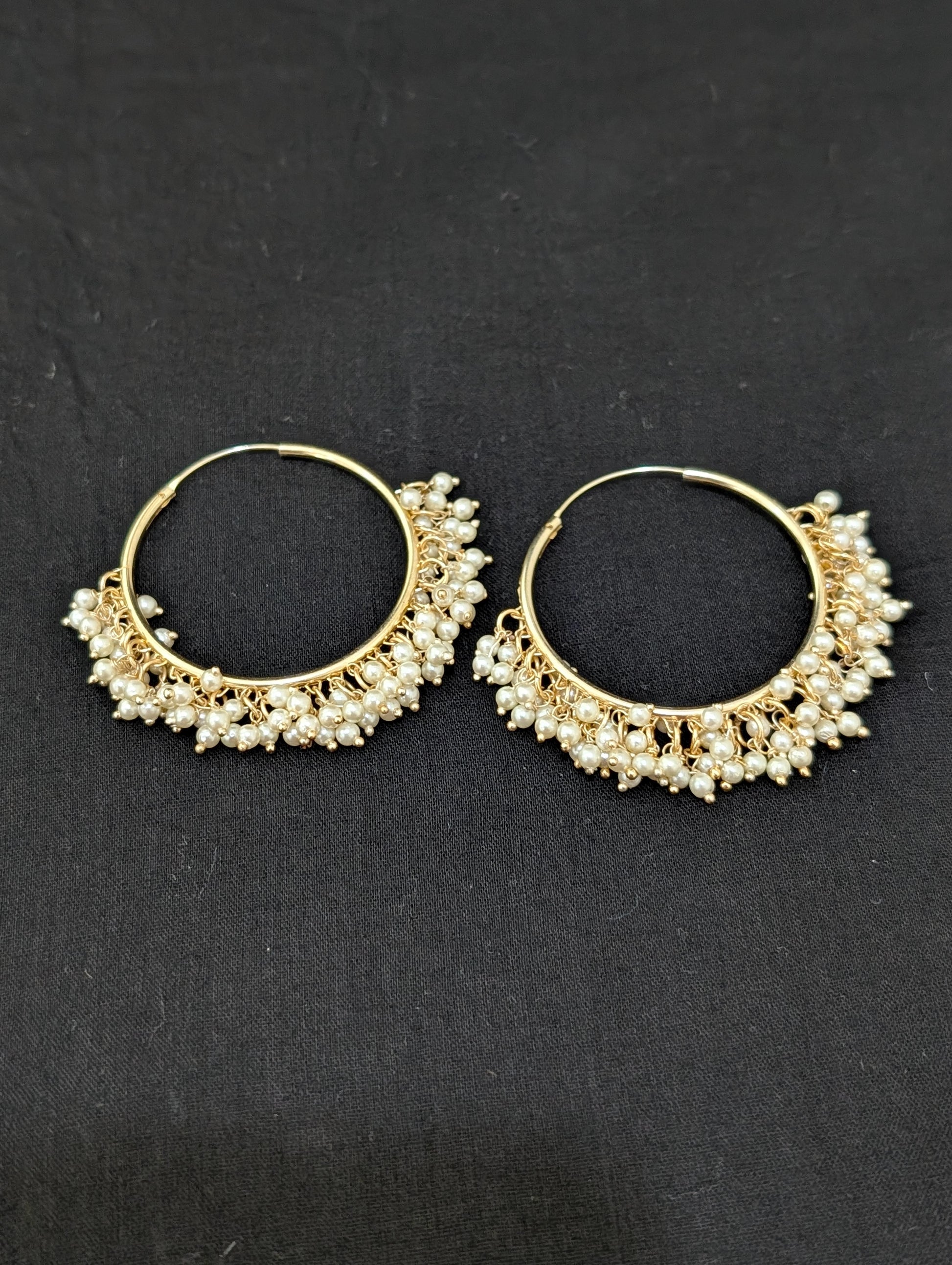 Pearl bead dangle Large hoop earrings - Simpliful