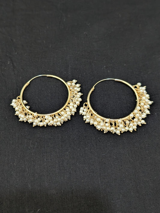 Pearl bead dangle Large hoop earrings - Simpliful