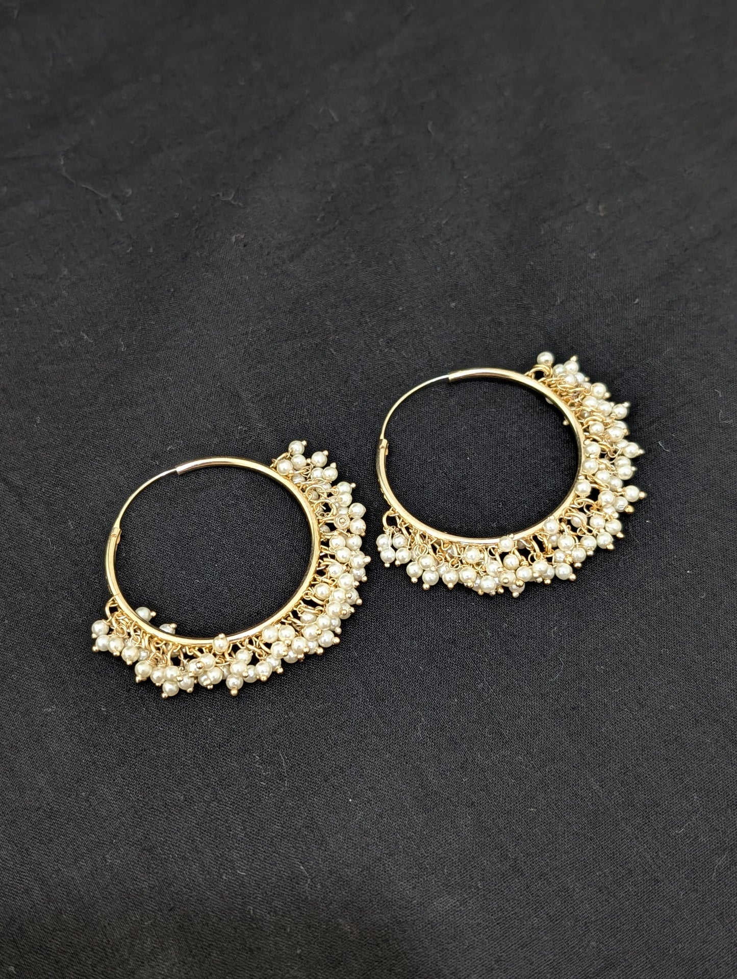 Pearl bead dangle Large hoop earrings - Simpliful