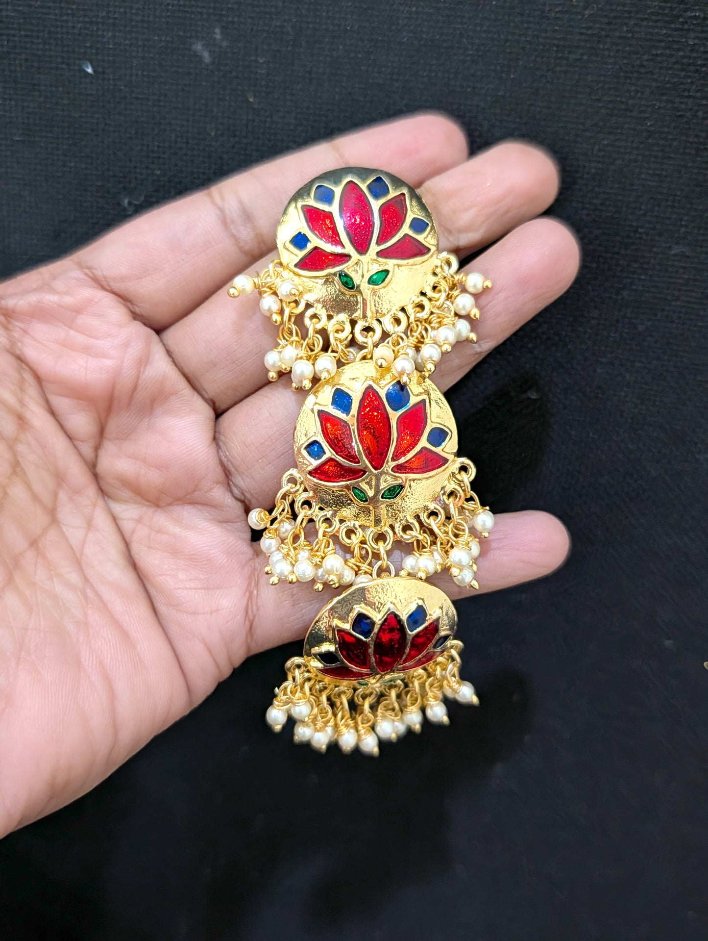 Lotus design Long Dangle Enamel Earrings