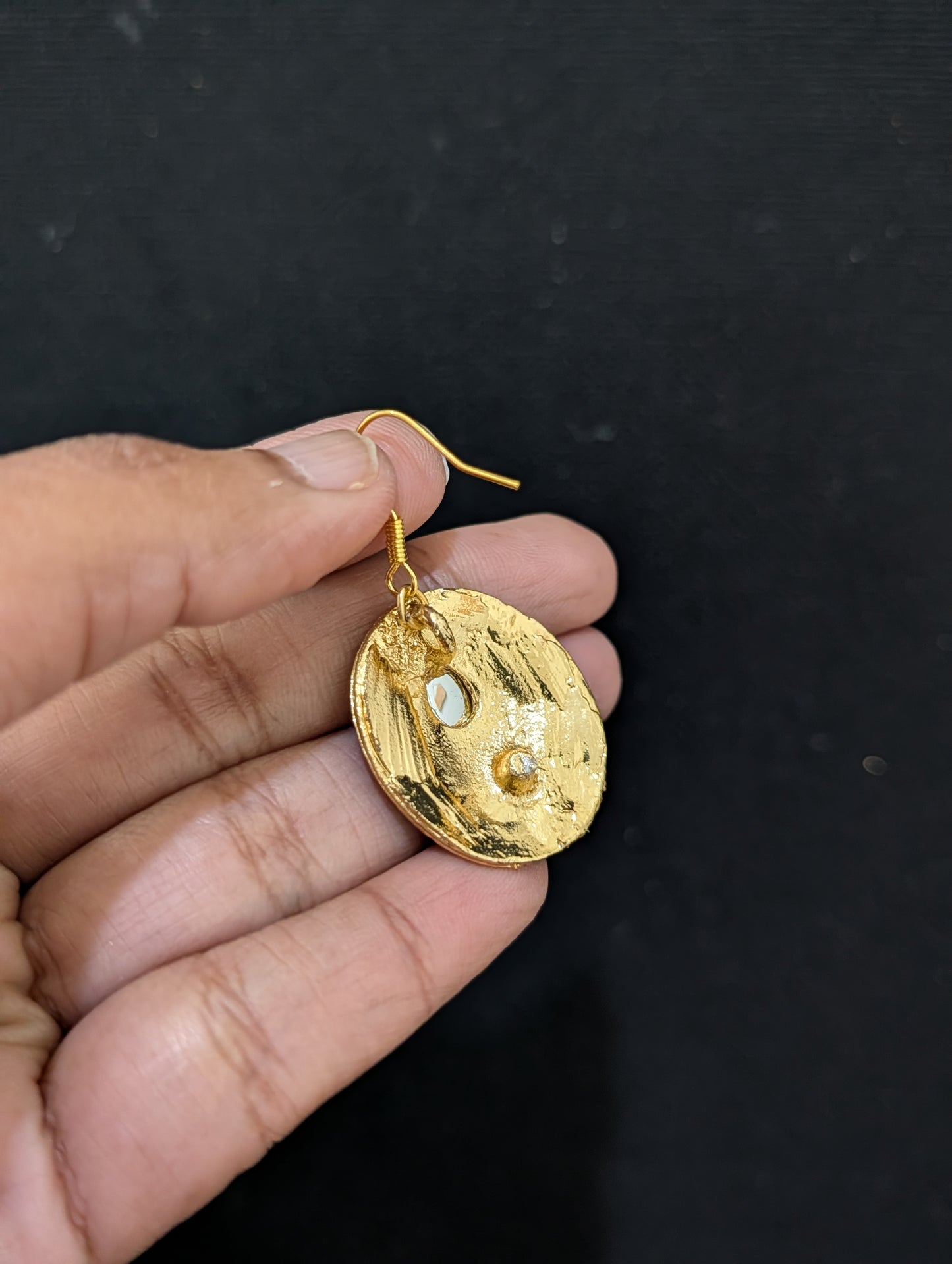 Enamel oval stud glass kundan hook drop Earrings