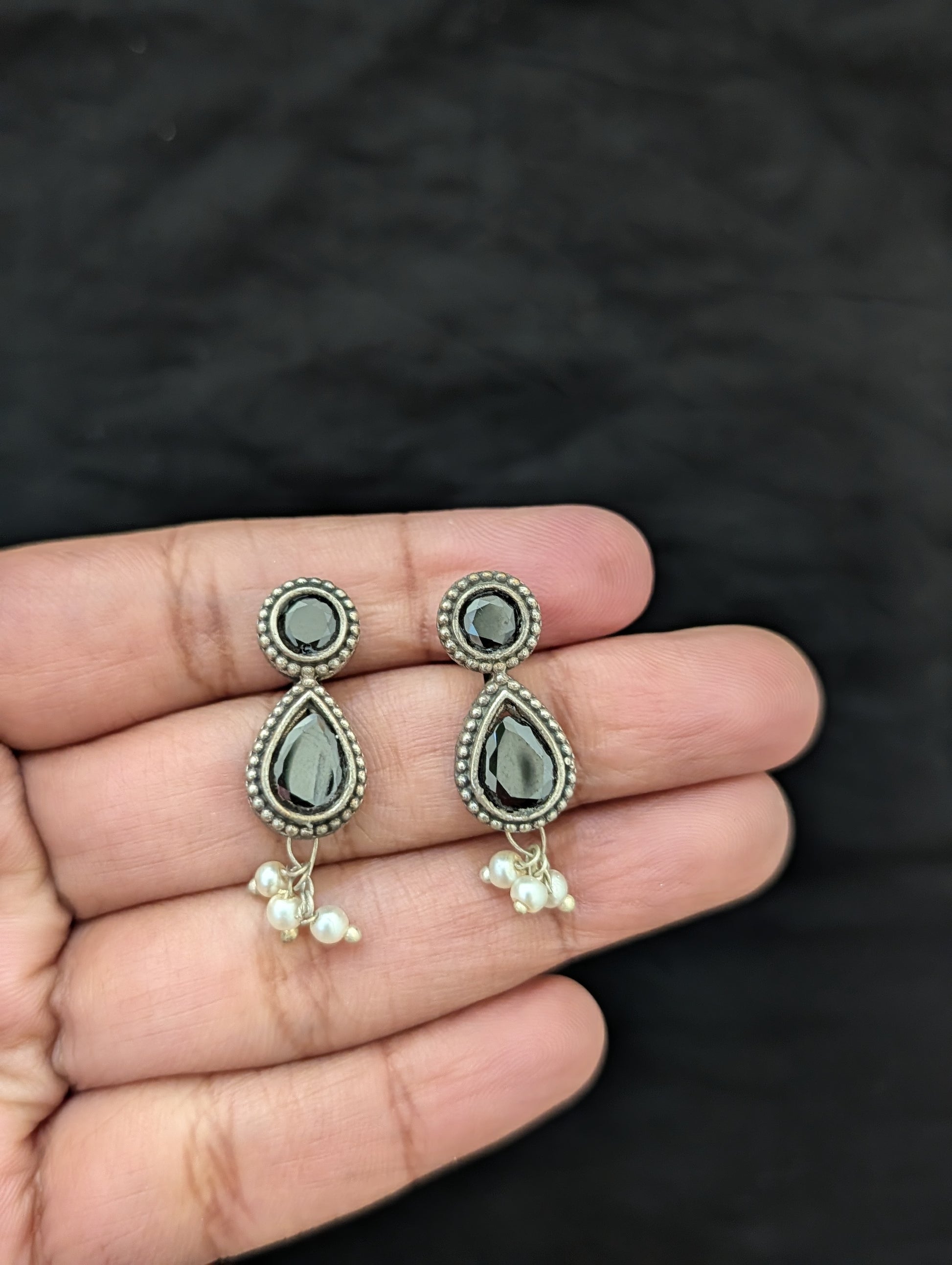 Pearl cluster dangle CZ stone German Silver Choker set - Simpliful
