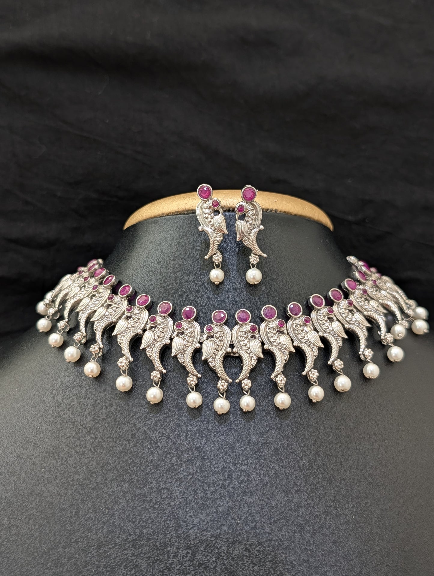 SALE - Oxidized silver Peacock design Choker sets - Simpliful