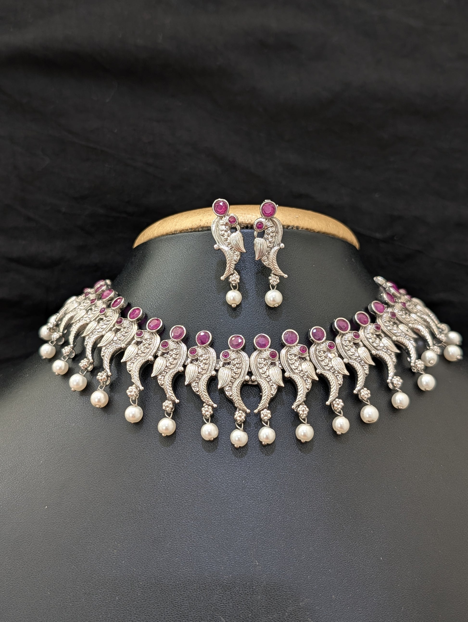 SALE - Oxidized silver Peacock design Choker sets - Simpliful