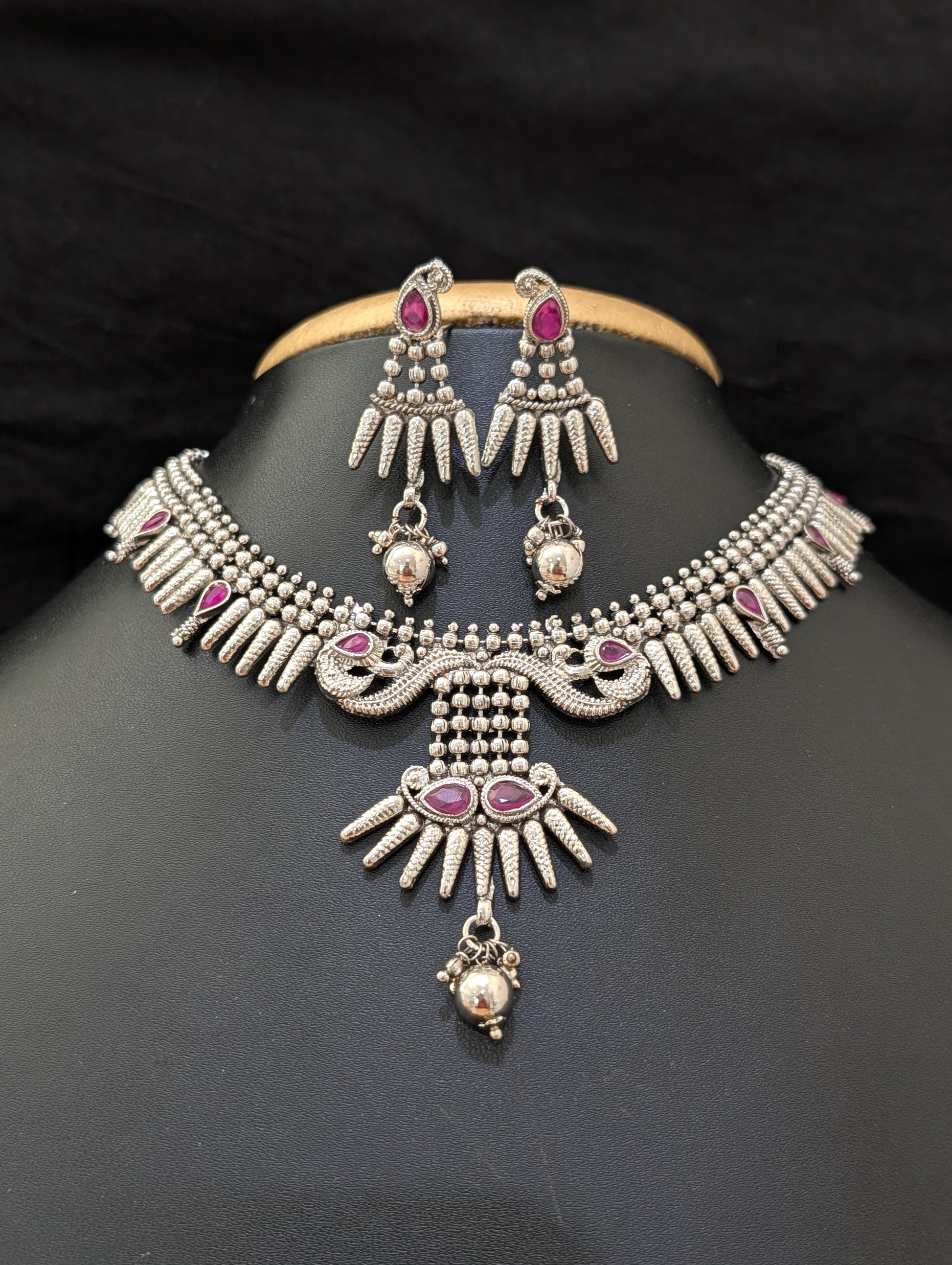 SALE - Oxidized silver Peacock design Choker sets - Simpliful