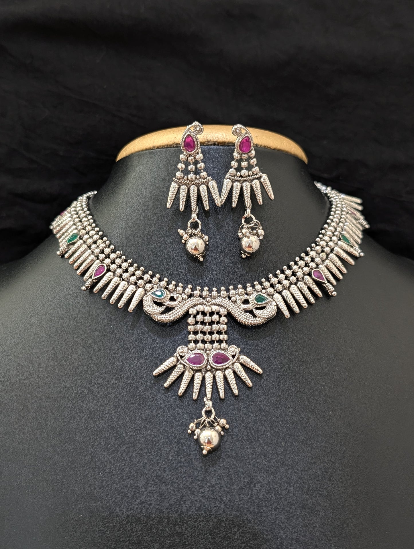 SALE - Oxidized silver Peacock design Choker sets - Simpliful