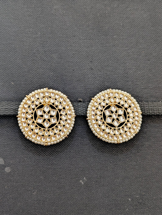 Glass kundan Large Round stud Earrings - Simpliful
