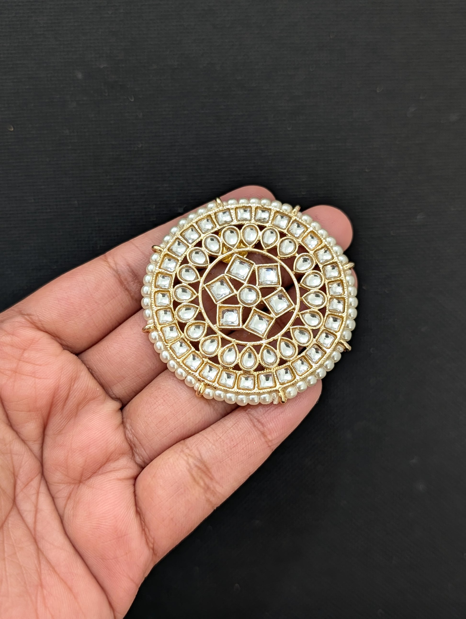 Glass kundan Large Round stud Earrings - Simpliful