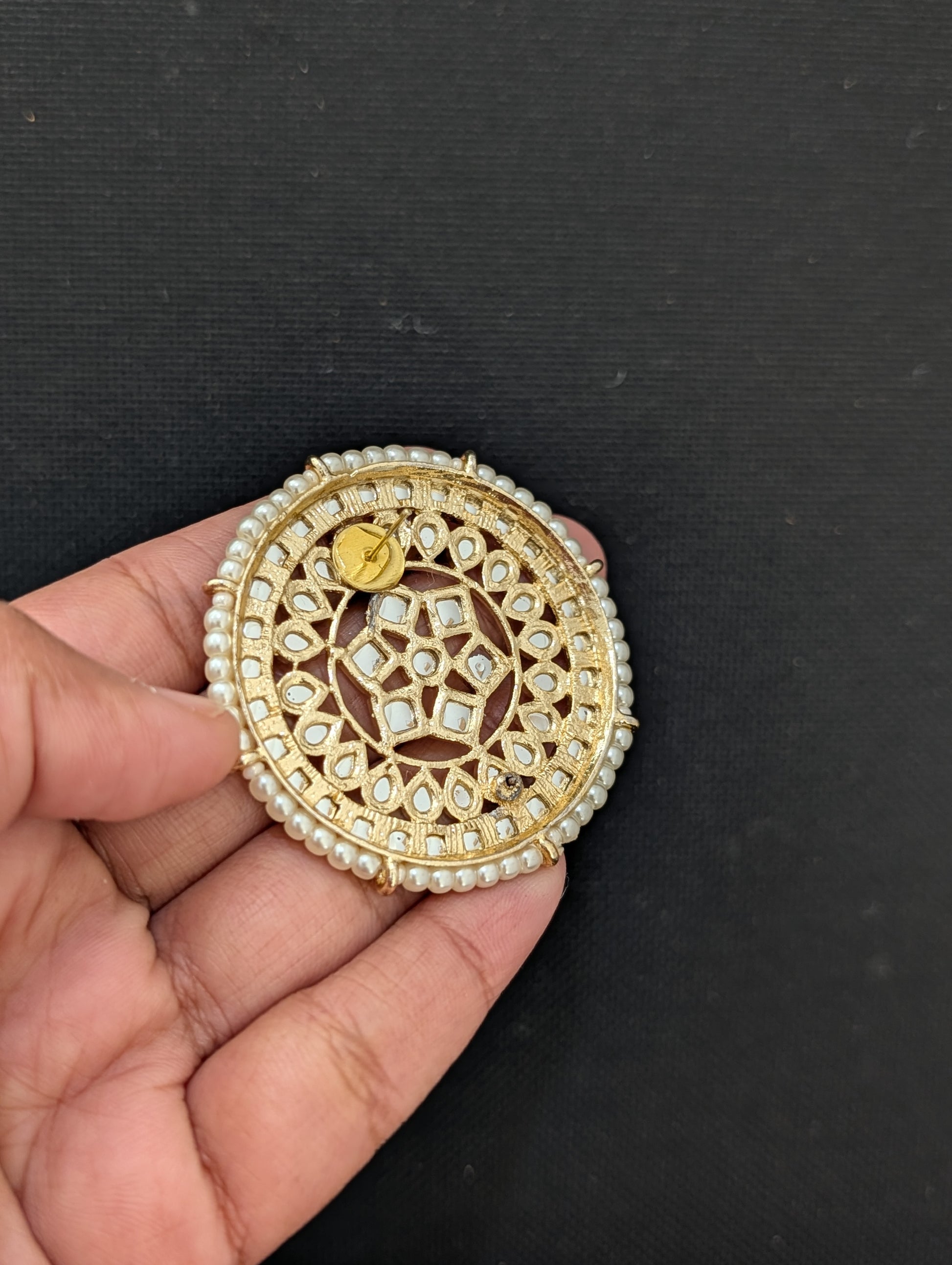 Glass kundan Large Round stud Earrings - Simpliful