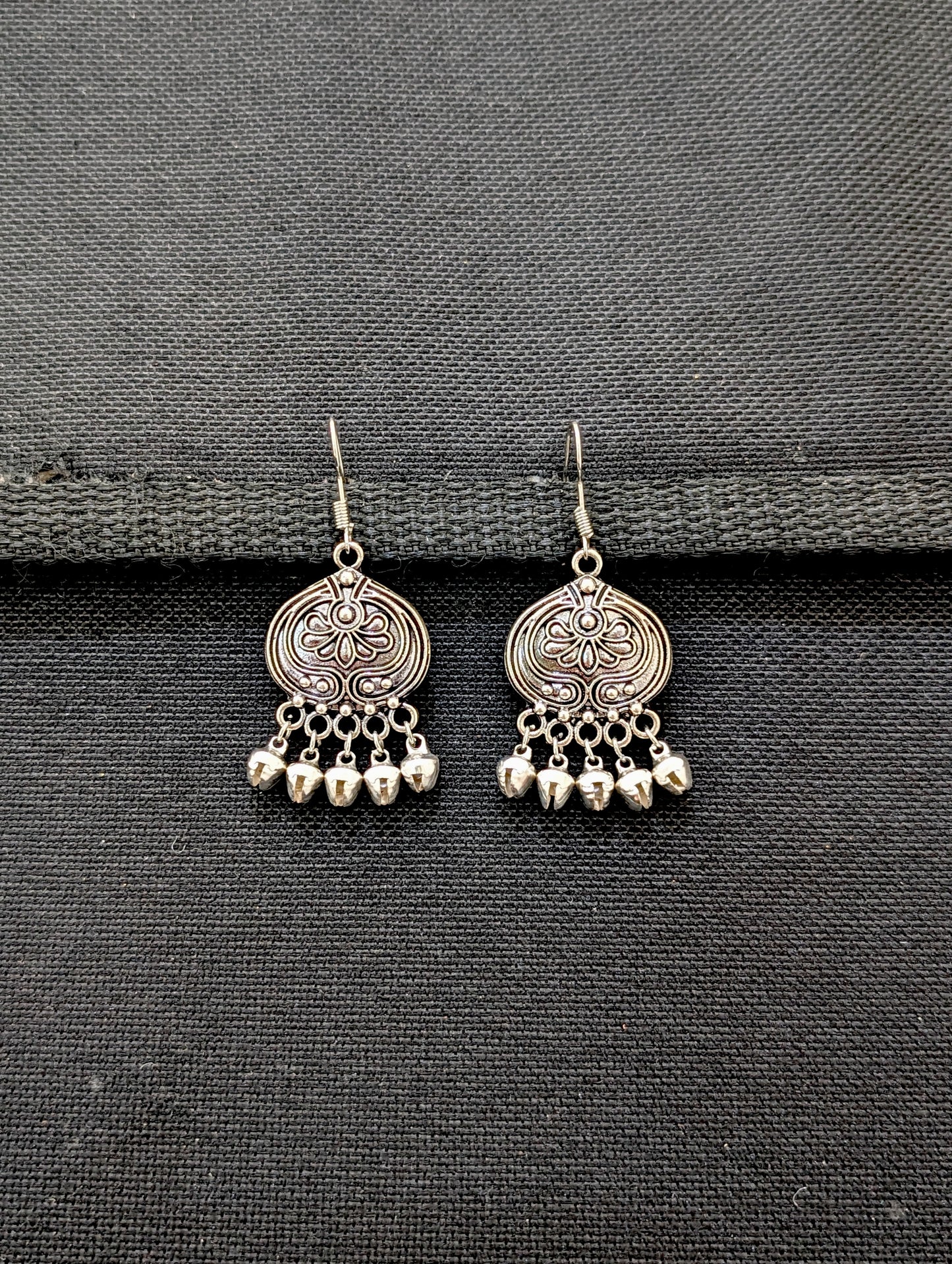 Ghunghru bead Antique silver hook drop Earrings - 4 designs - Simpliful