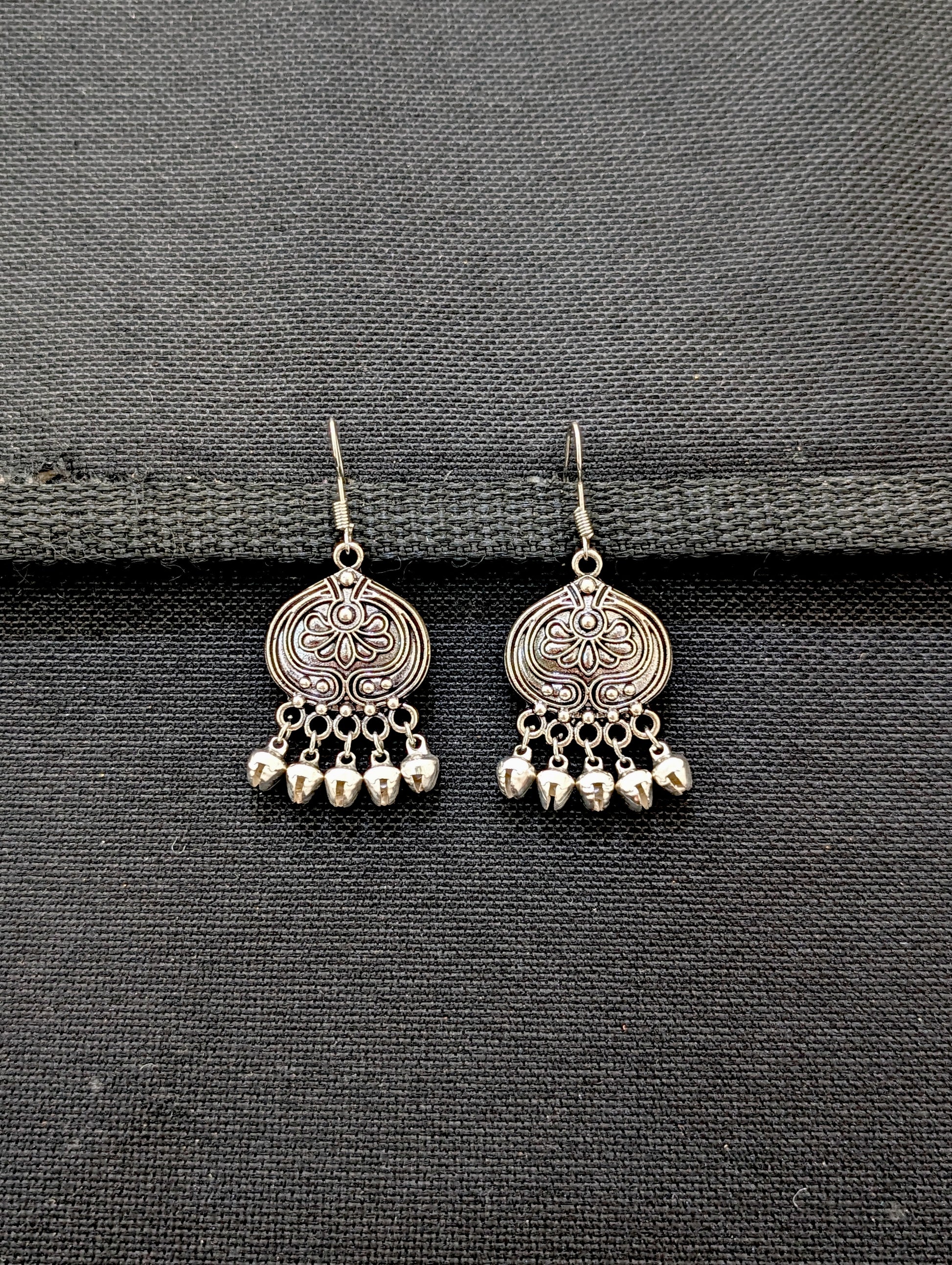 Ghunghru bead Antique silver hook drop Earrings - 4 designs - Simpliful
