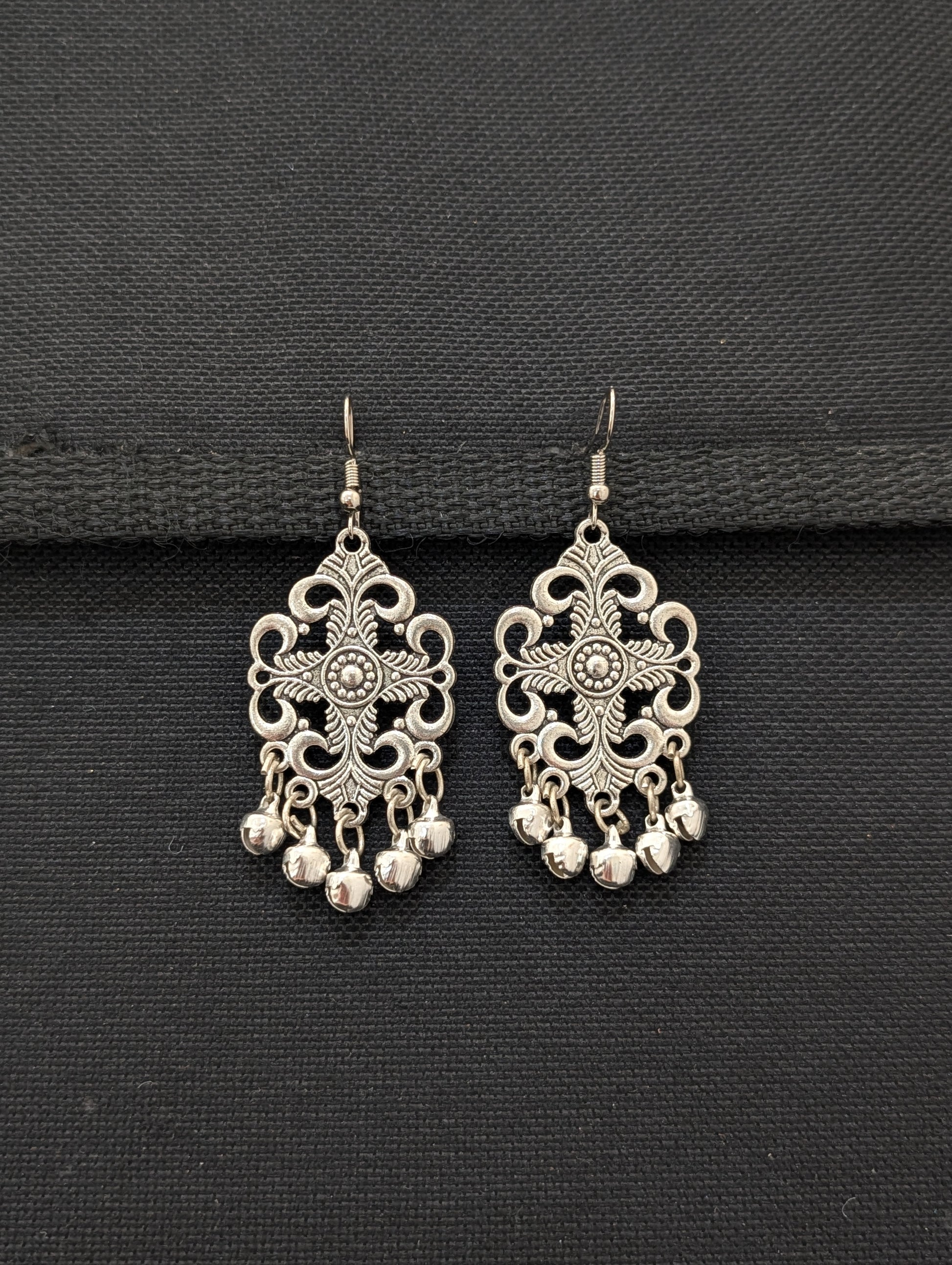 Ghunghru bead Antique silver hook drop Earrings - 4 designs - Simpliful