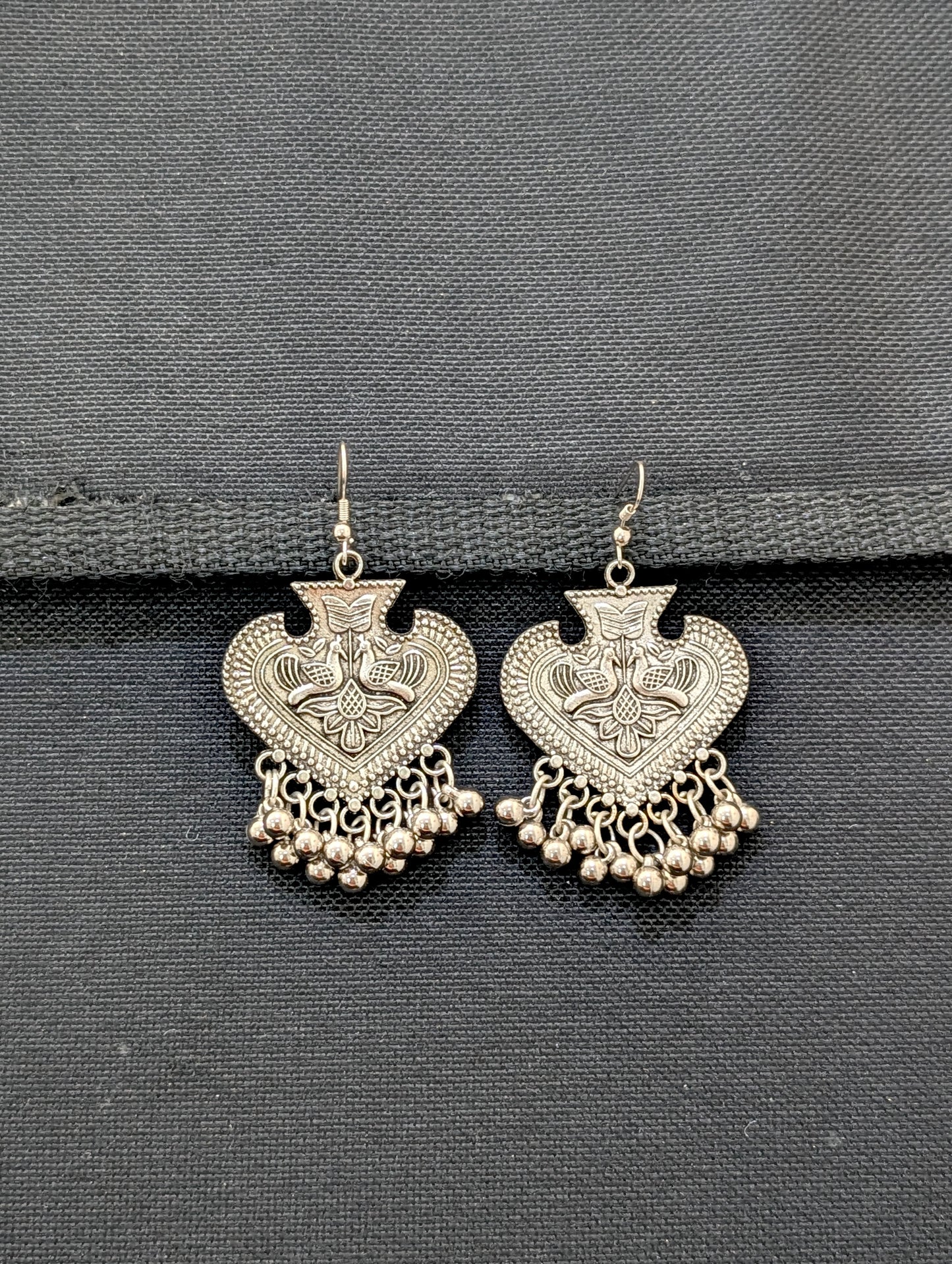 Oxidized Silver Peacock Large Hook Earrings - Simpliful