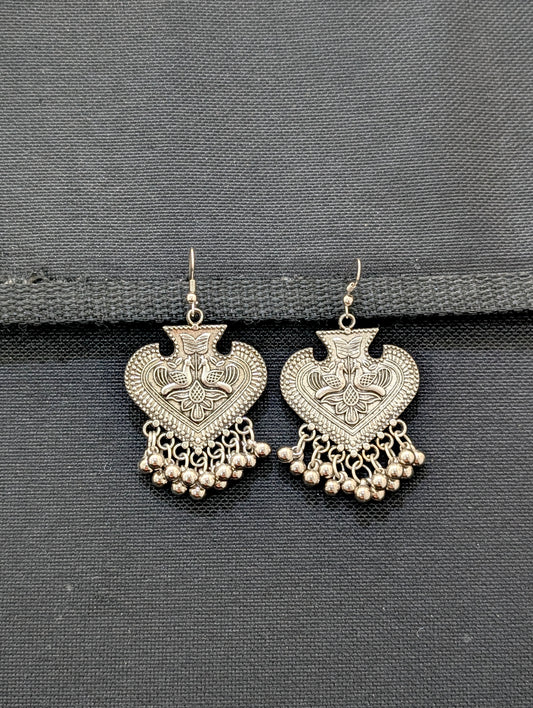 Oxidized Silver Peacock Large Hook Earrings - Simpliful