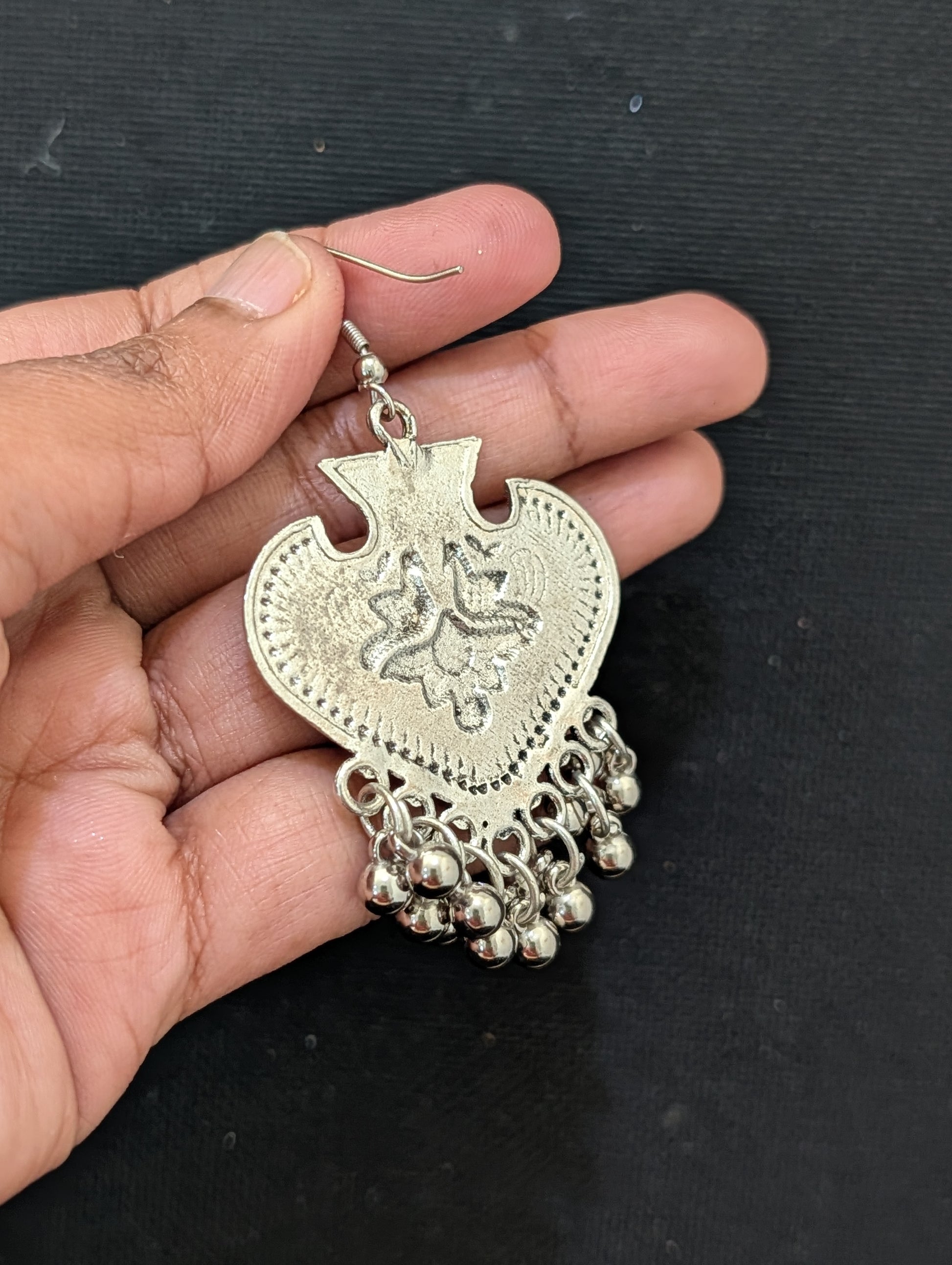 Oxidized Silver Peacock Large Hook Earrings - Simpliful