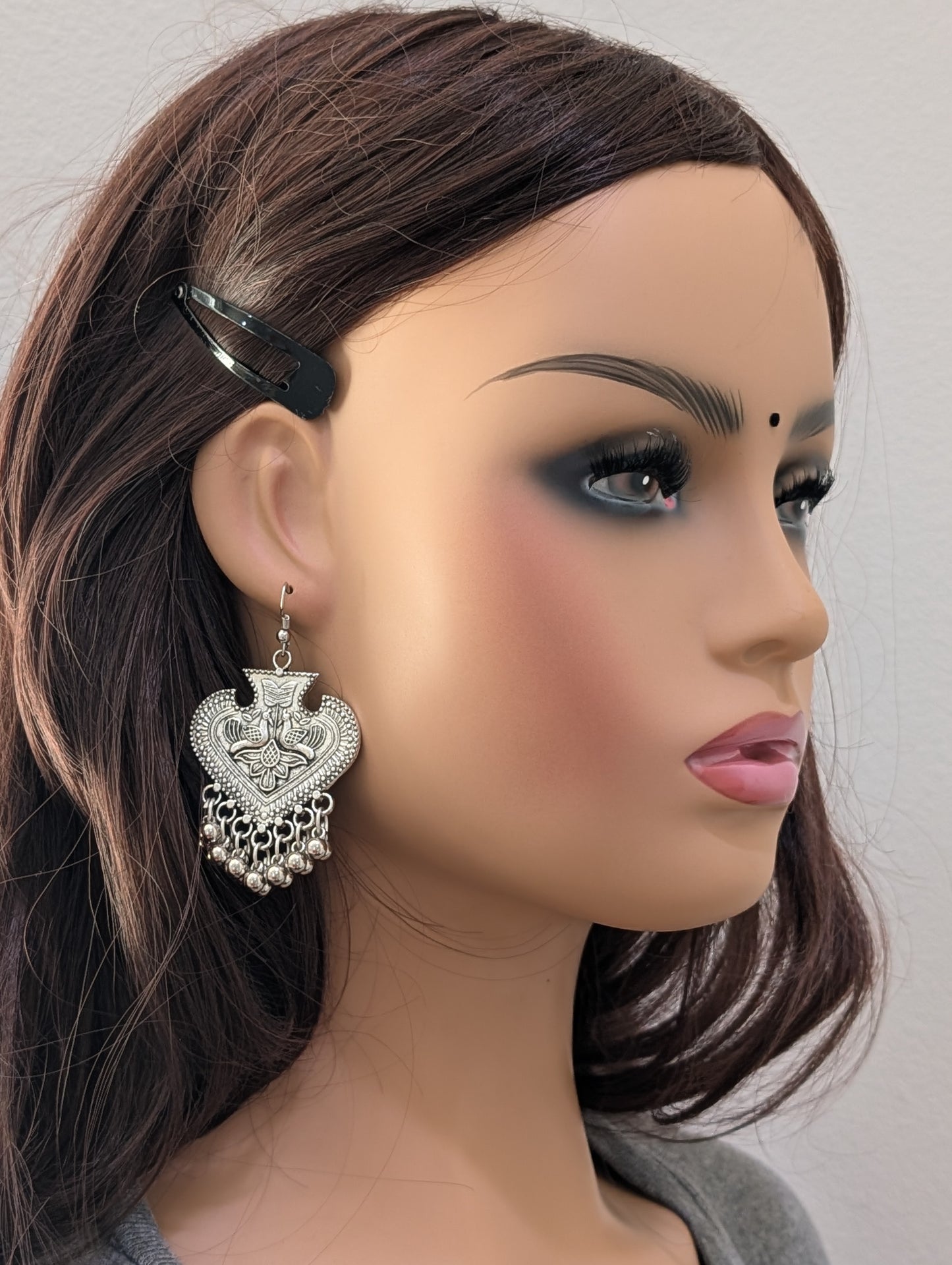 Oxidized Silver Peacock Large Hook Earrings - Simpliful